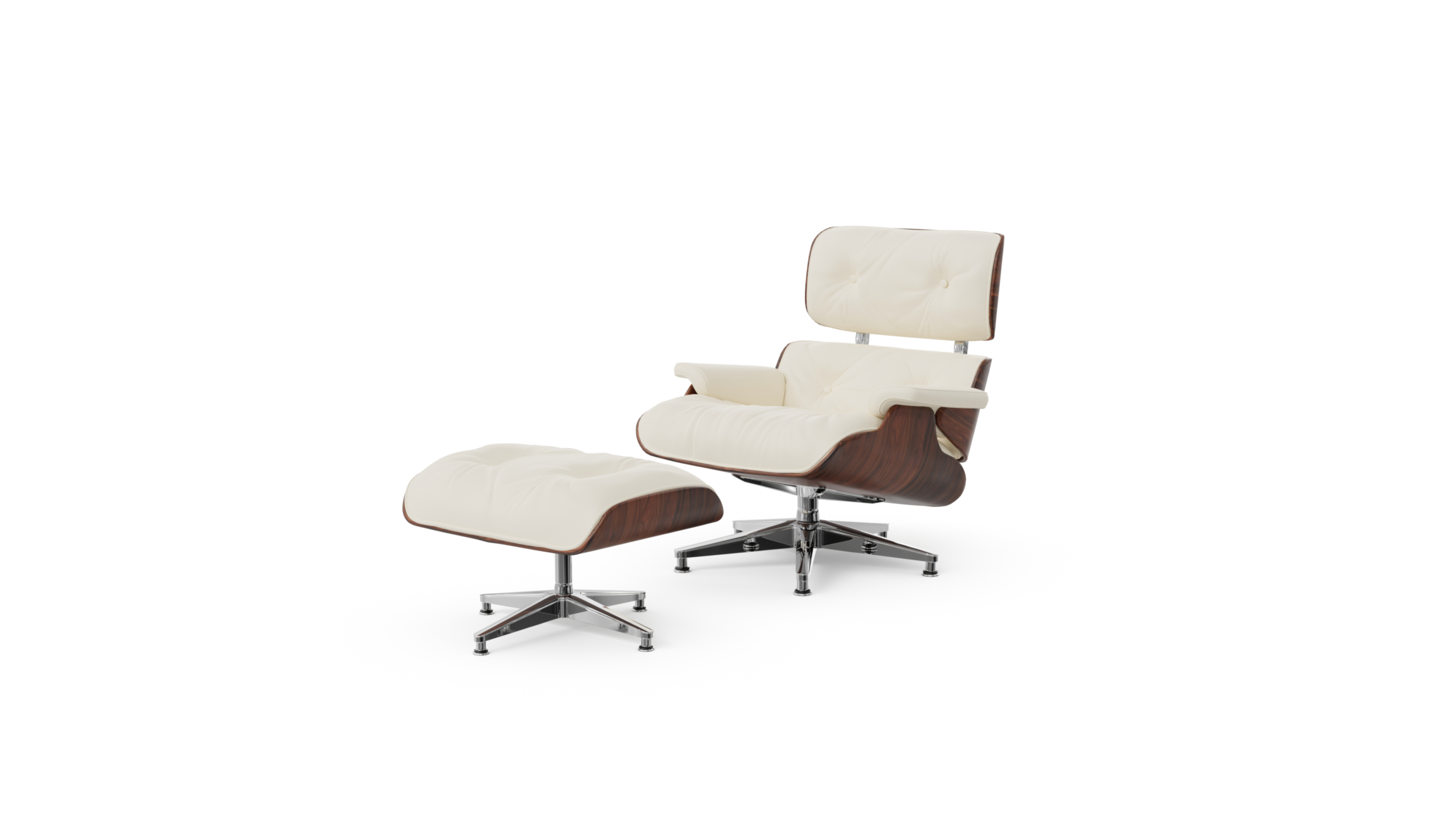 Eames Lounge Chair 670, Eames Ottoman 671, Herman Miller Base, Molded Plywood Reproduction by Archetype Forms - Charles & Ray Eames - Front-Angle View