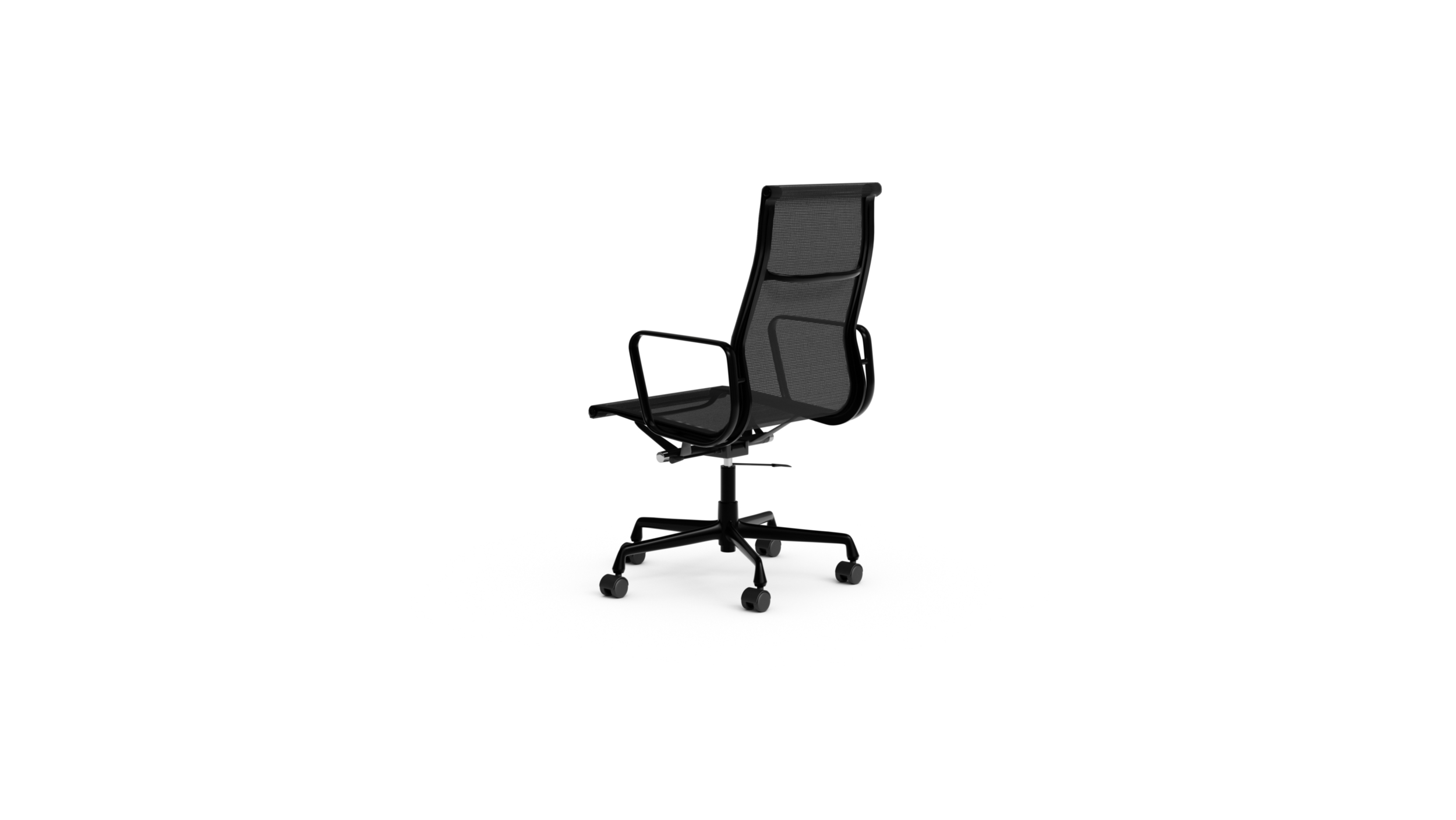 Eames Aluminum Group Executive Chair EA 337E Mesh On Castors, Pneumatic Lift Reproduction by Archetype Forms - Charles & Ray Eames - Back-Angle View