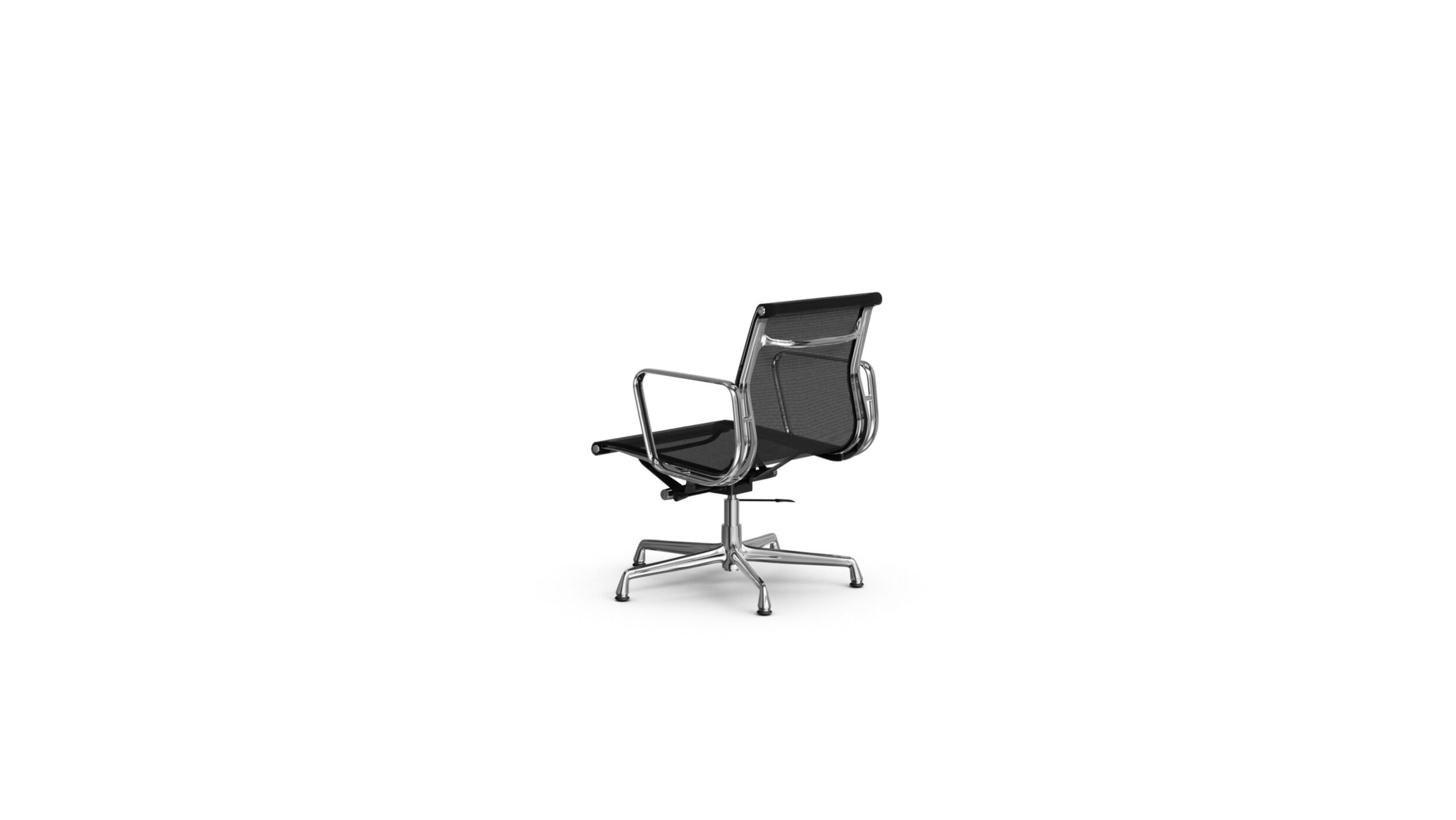 Eames Aluminum Group Management Chair EA 335E Mesh or EA 117 Mesh On Glides, Pneumatic Lift Reproduction by Archetype Forms - Charles & Ray Eames - Back-Angle View