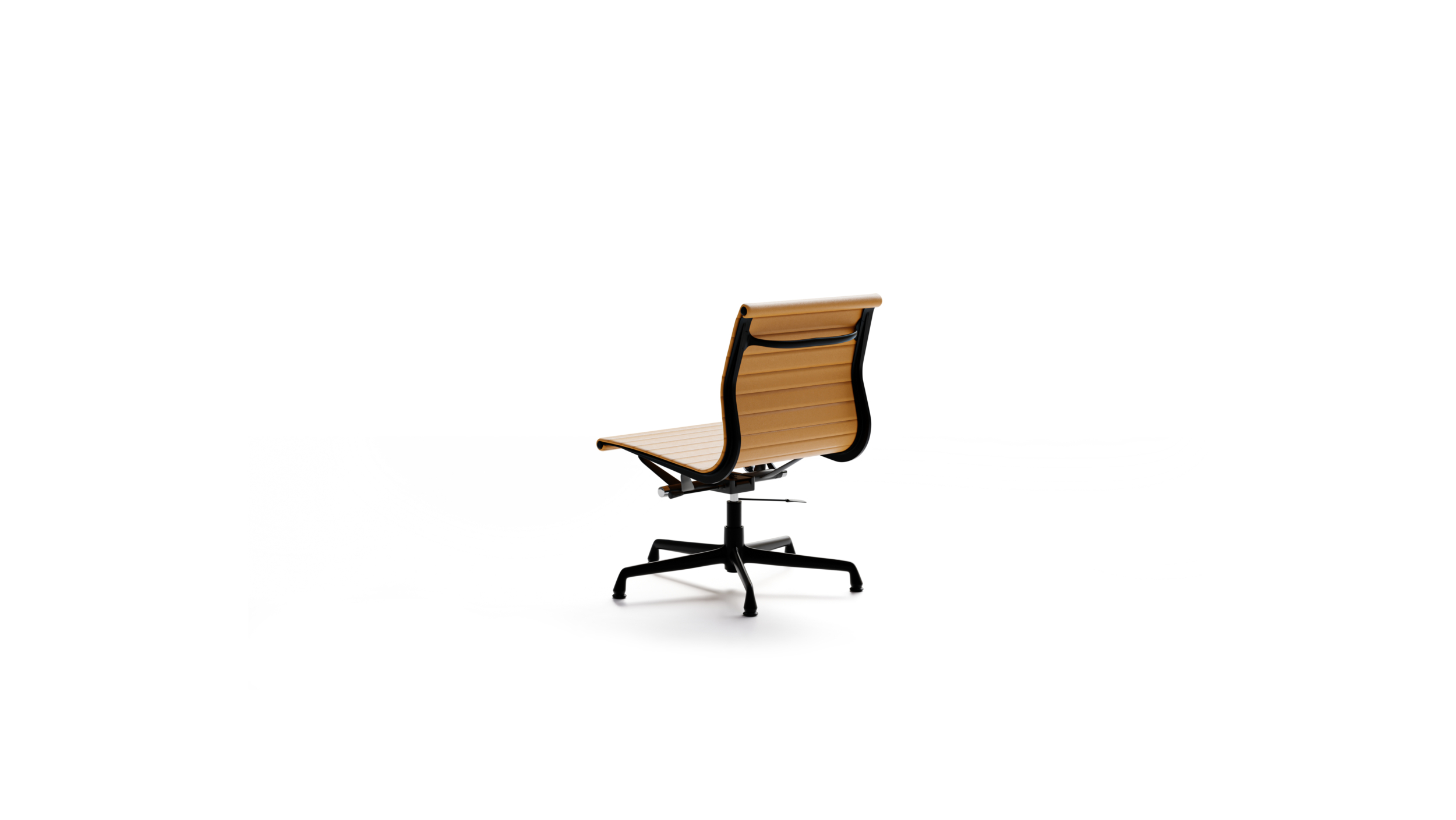 Eames Aluminum Group Managment Side Chair EA 306EN On Glides, Pneumatic Lift Reproduction by Archetype Forms - Charles & Ray Eames - Back-Angle View