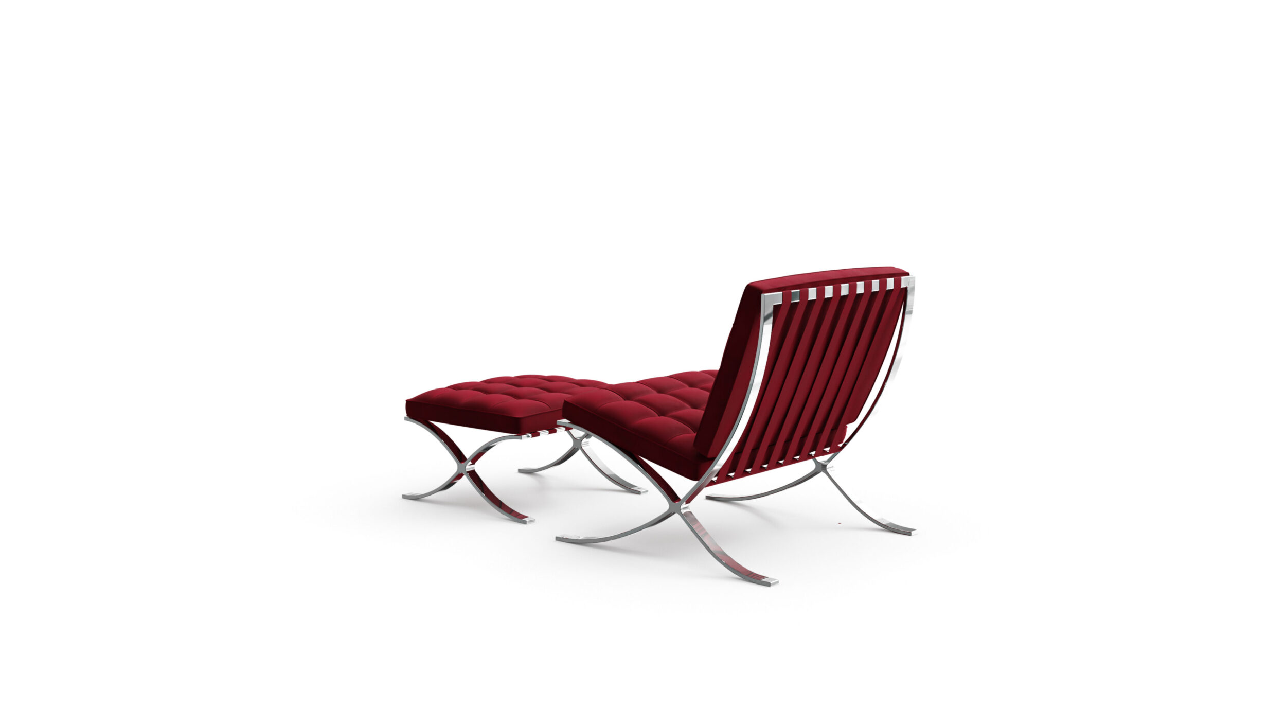 Barcelona Style Chair Lounge Chair & Ottoman 250L, MR90, MR90B, 251Y Reproduction by Archetype Forms - Mies van der Rohe - Back-Angle View