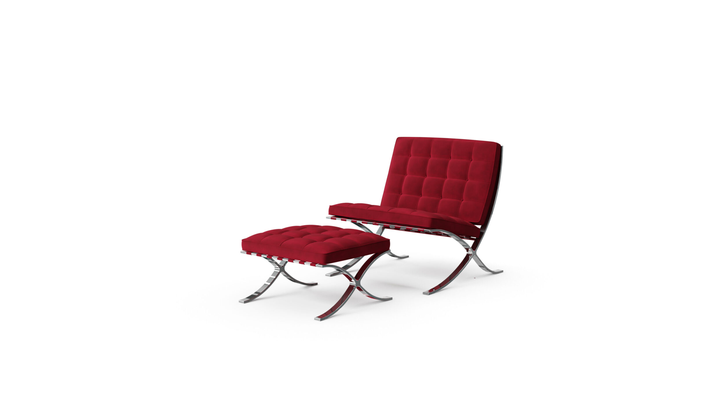 Barcelona Style Chair Lounge Chair & Ottoman 250L, MR90, MR90B, 251Y Reproduction by Archetype Forms - Mies van der Rohe - Front-Angle View