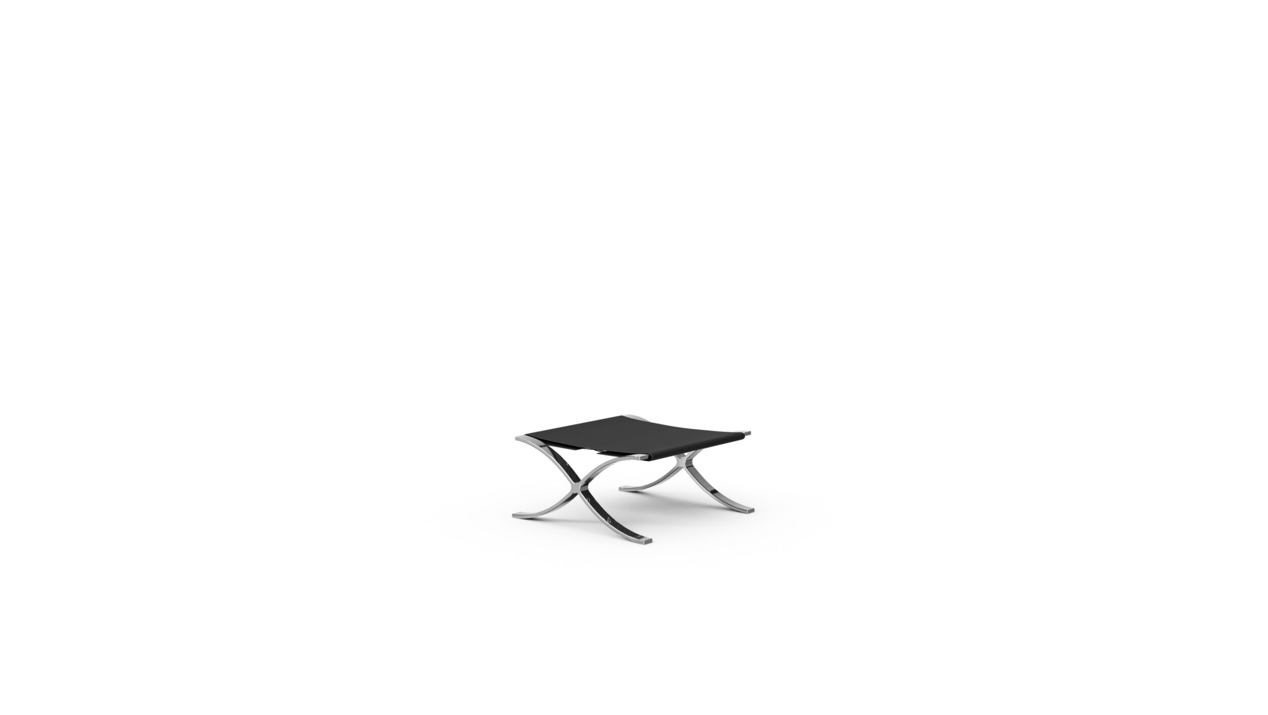 Barcelona-Style Stool With Cowhide Sling Reproduction by Archetype Forms - Mies van der Rohe - Back-Angle View