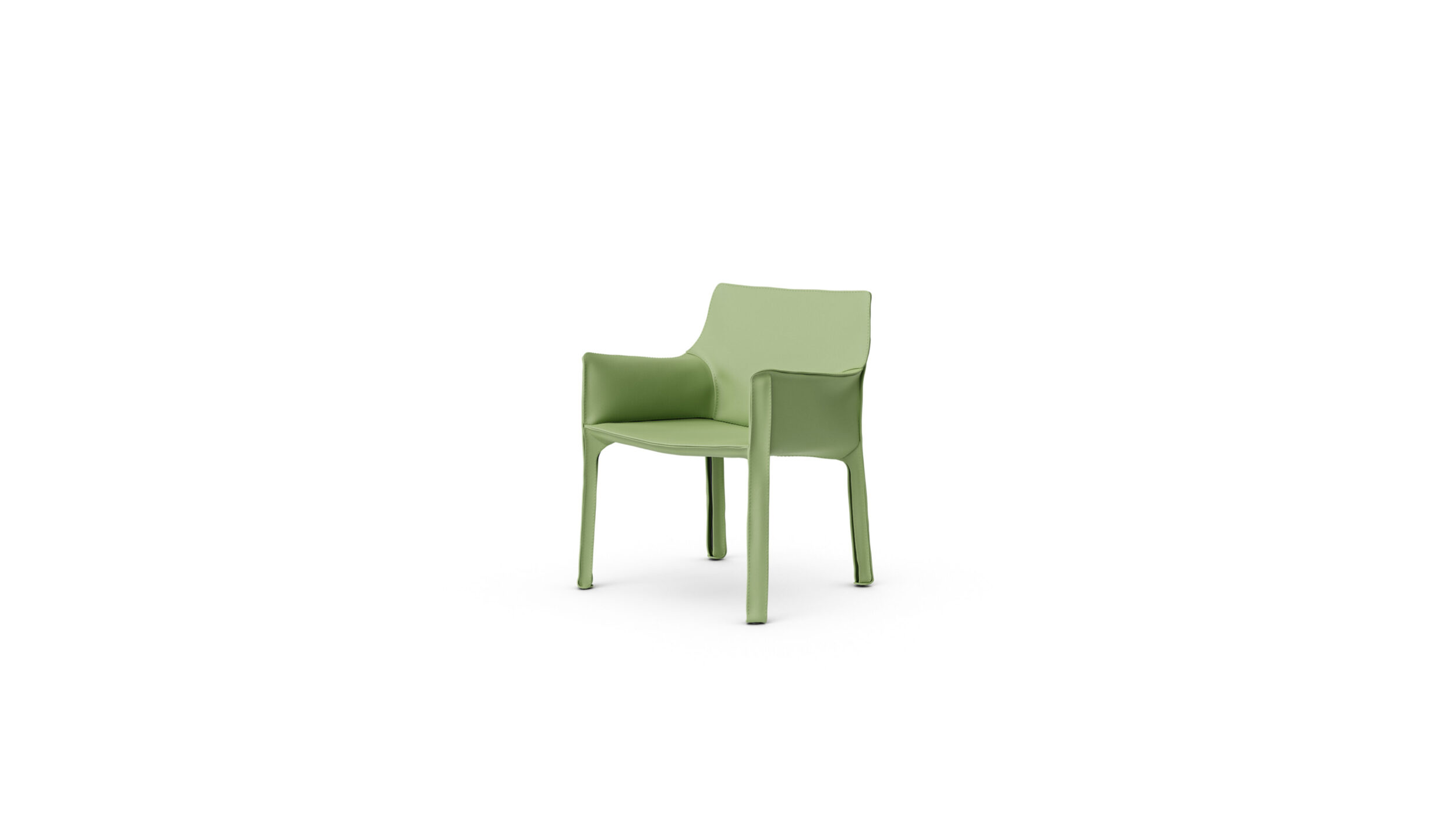 Cab 413 Cowhide Armchair 413 1977 Reproduction by Archetype Forms - Mario Bellini - Front-Angle View in Green Leather