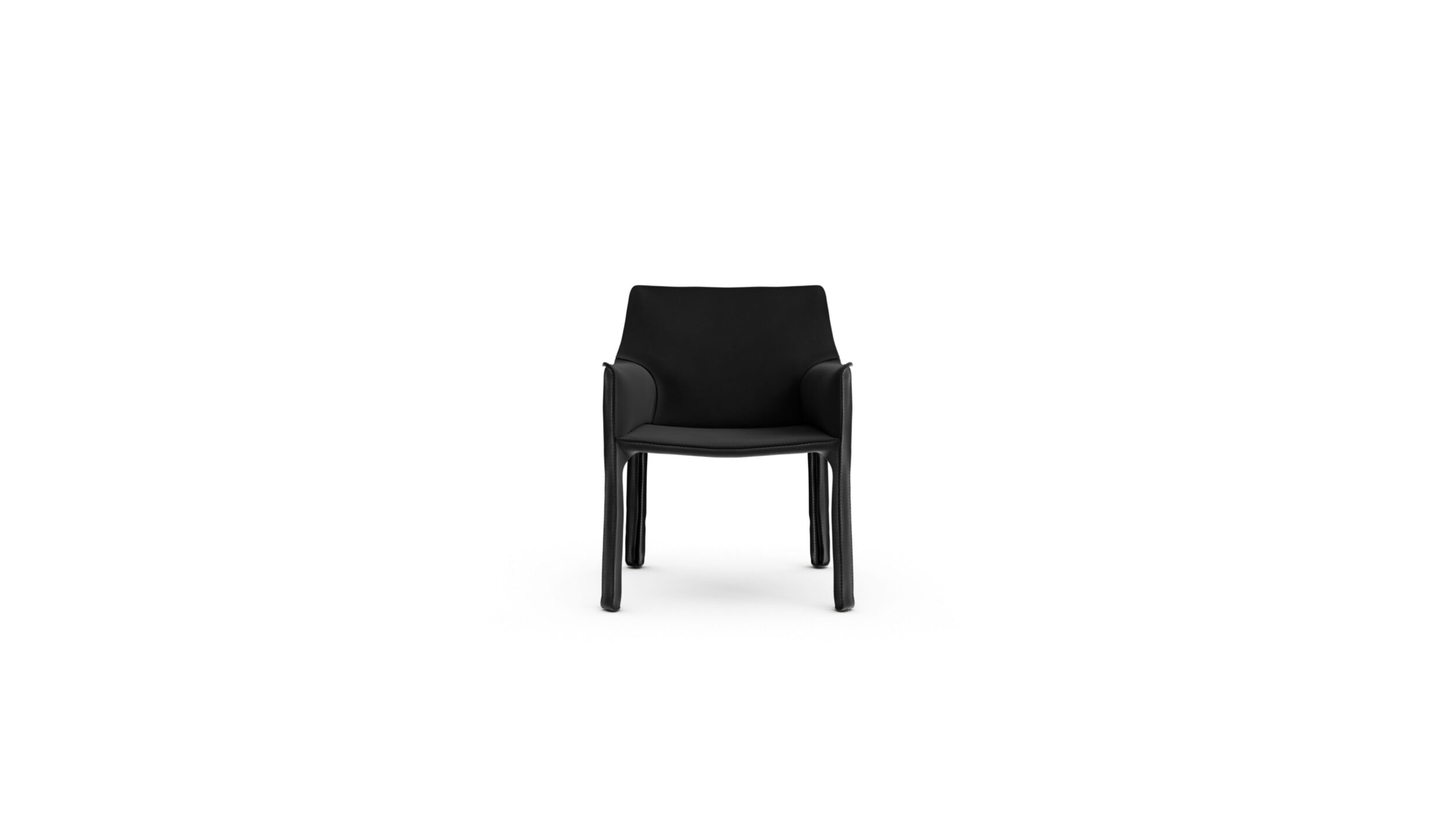 Cab 413 Cowhide Armchair 413 1977 Reproduction by Archetype Forms - Mario Bellini - Front View in Black Suede