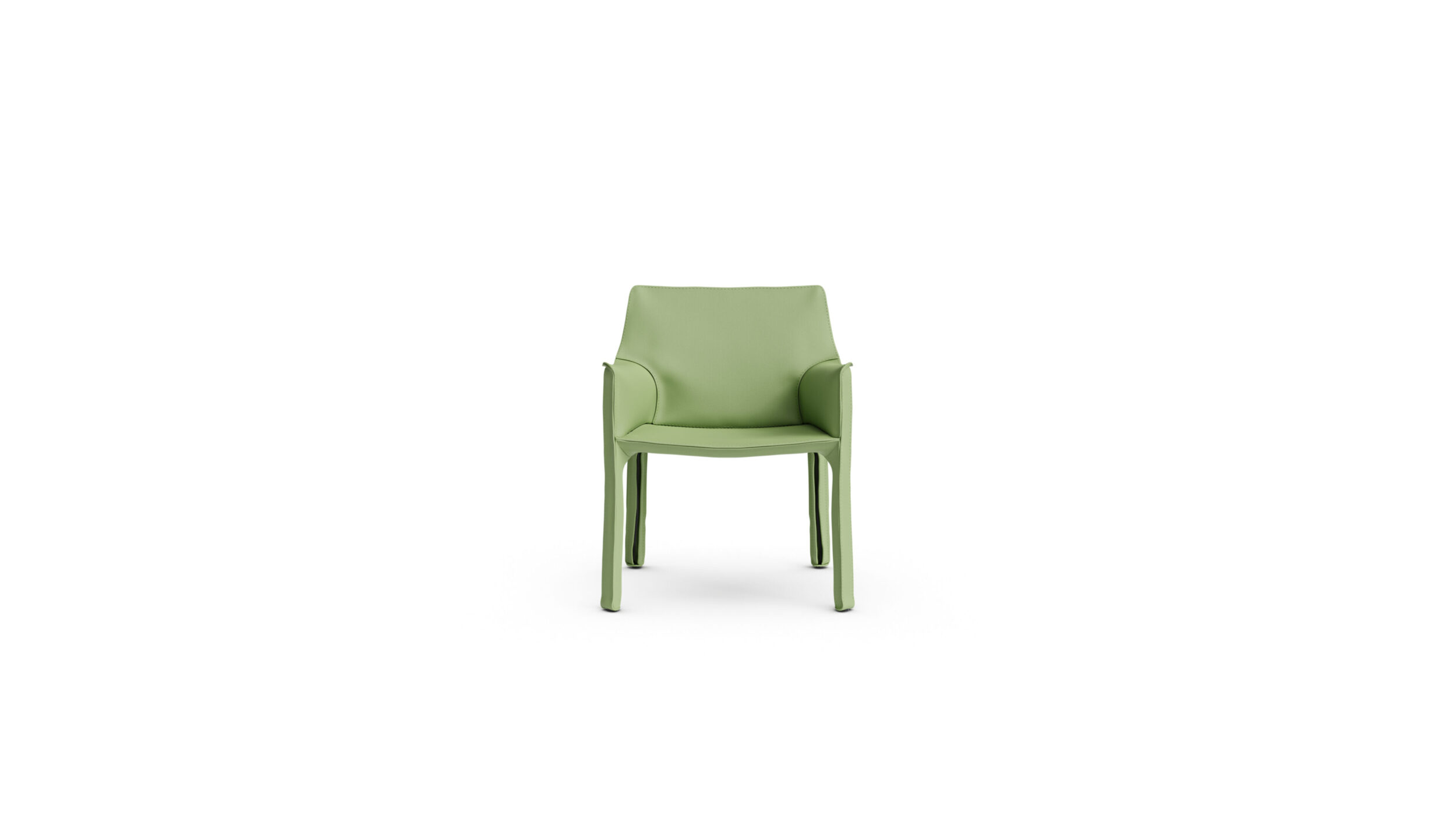 Cab 413 Cowhide Armchair 413 1977 Reproduction by Archetype Forms - Mario Bellini - Front View in Green Leather