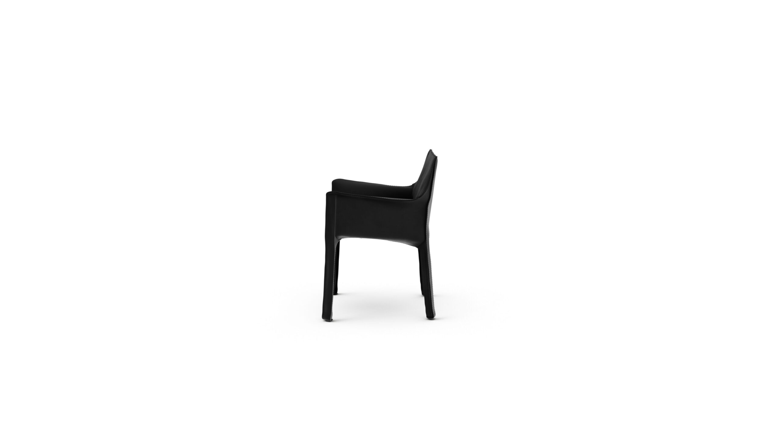 Cab 413 Cowhide Armchair 413 1977 Reproduction by Archetype Forms - Mario Bellini - Side-View in Black Suede