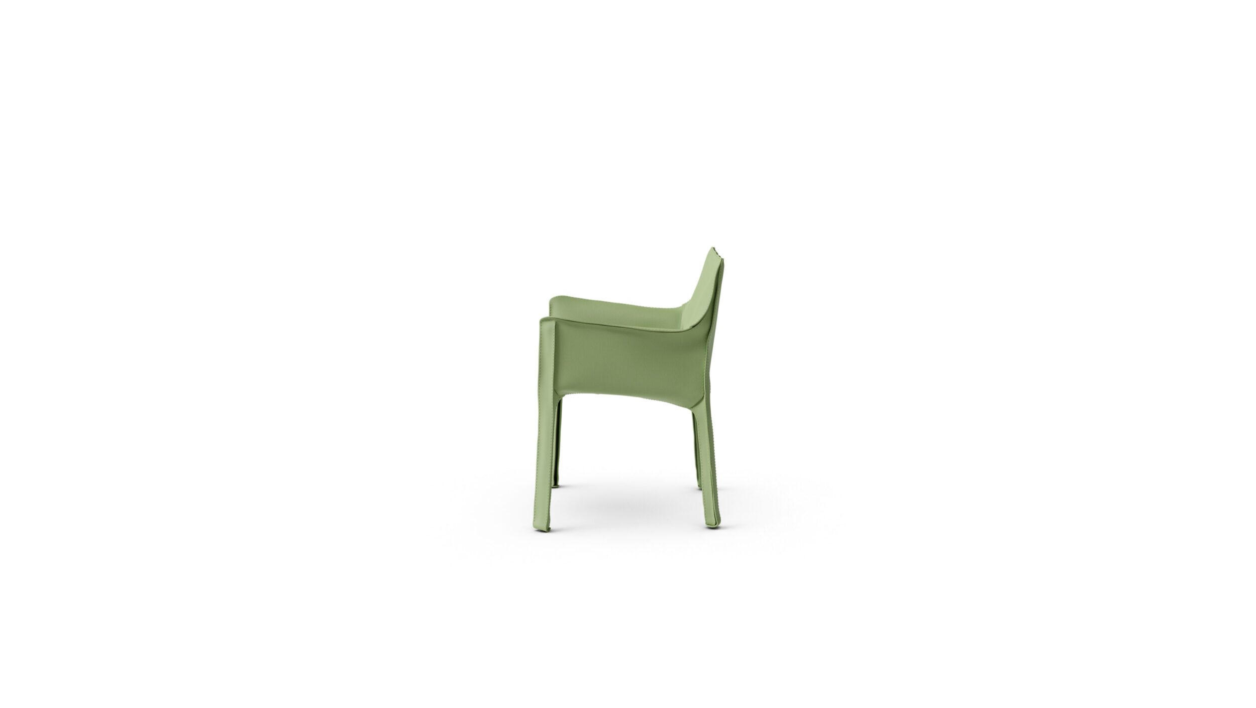 Cab 413 Cowhide Armchair 413 1977 Reproduction by Archetype Forms - Mario Bellini - Side-View in Green Leather