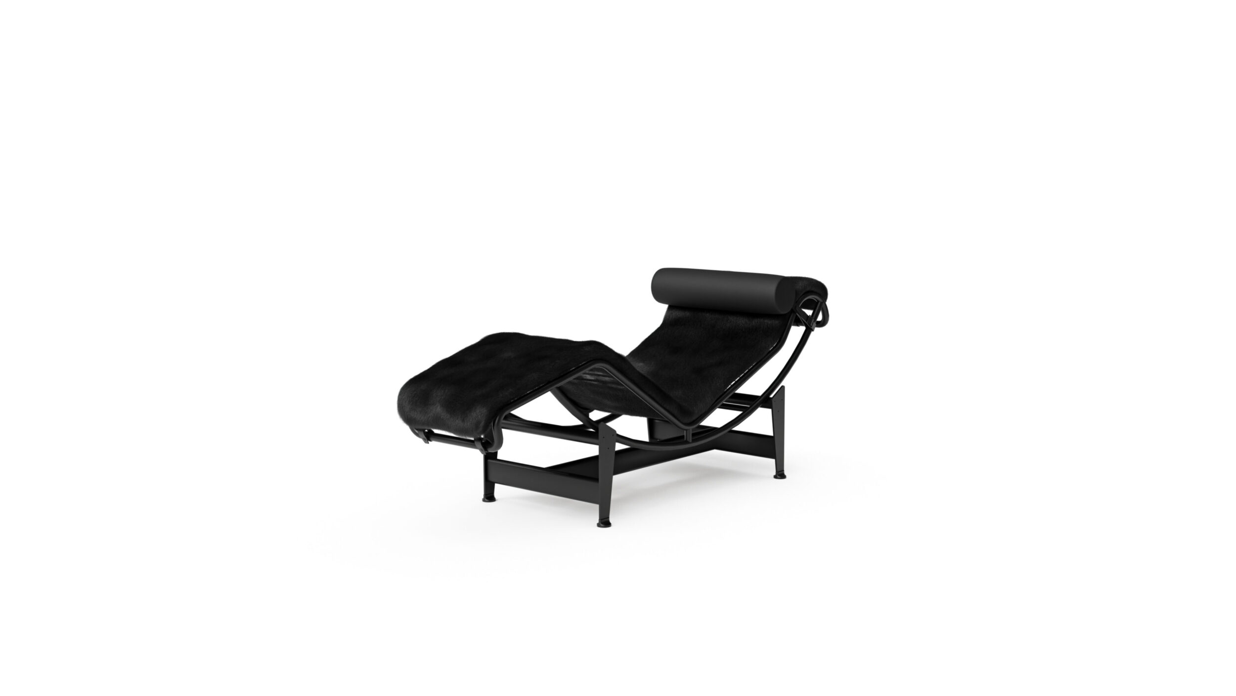 LC4 Chaise Lounge Chair Black Haired Hide 1928 Reproduction by Archetype Forms - Le Corbusier - Front-Angle View