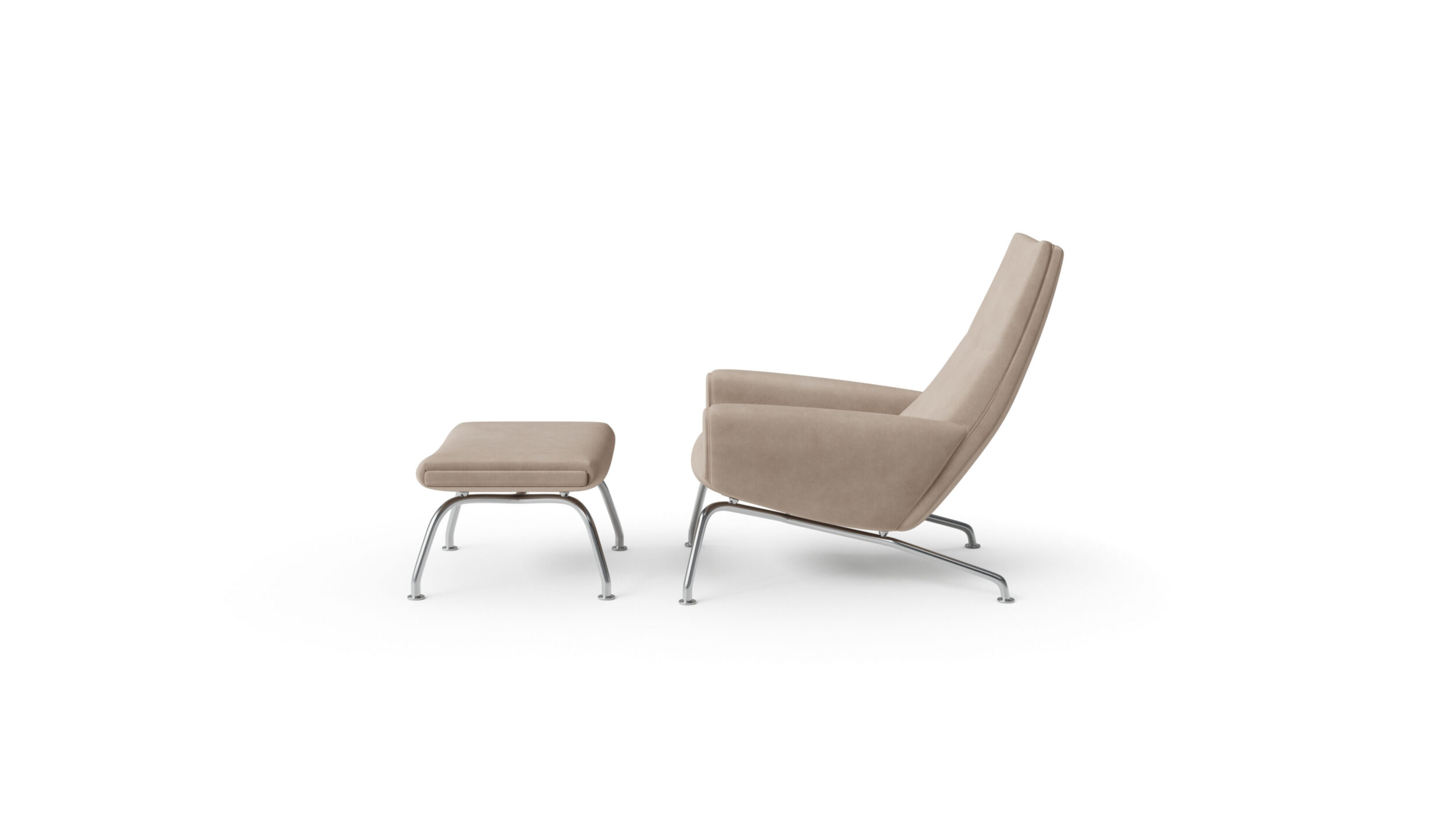 1010 Queen Chair & 1002 Ox & Queen Ottoman Reproduction by Archetype Forms - Hans Wegner - Side-View, Suede