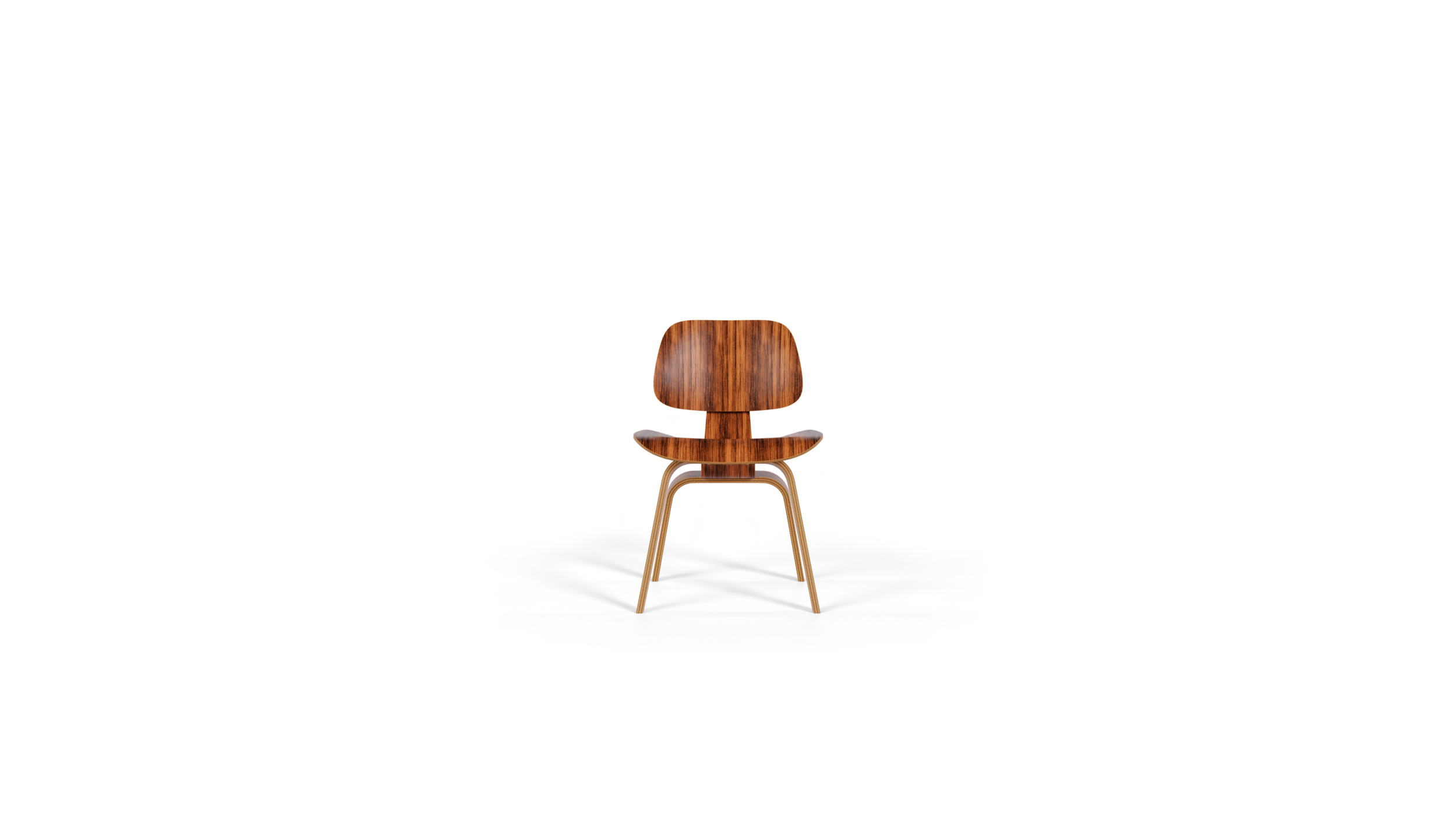 Front view of 1946 moulded plywood dining chair by Charles & Ray Eames, DCW model, available online here in Vancouver, BC, Canada.