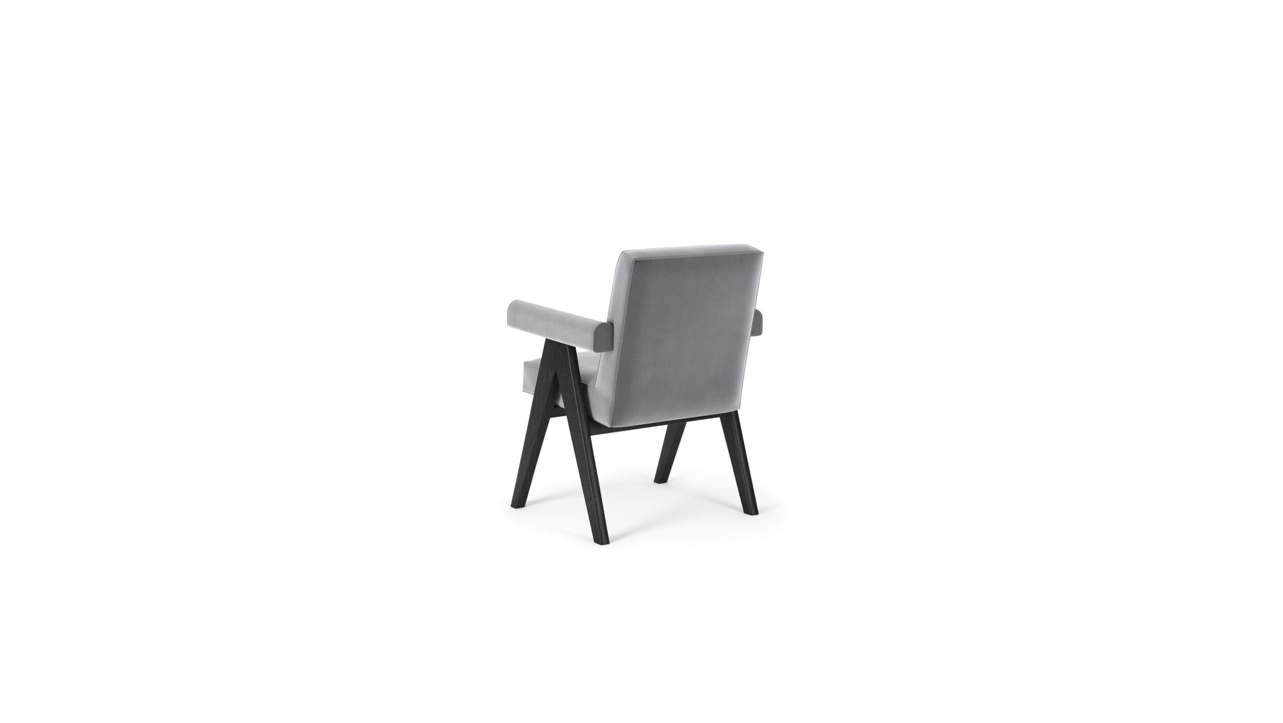 Back angle view of the Committee Chair Small Armchair 062 31-41-51-81 by Pierre Jeanneret, available online in Canada. Made by Archetype Forms.