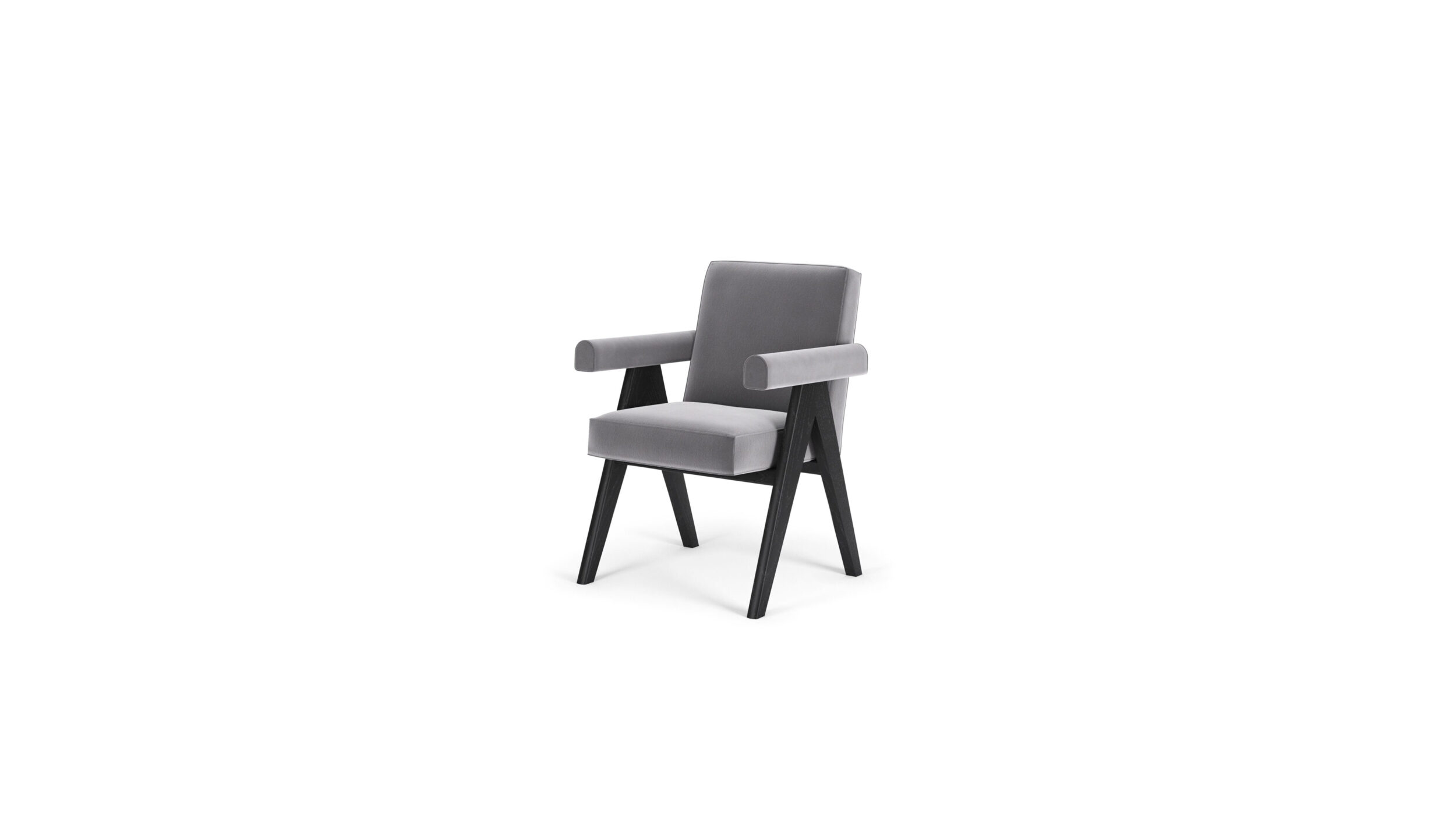 Front angle view of the Committee Chair Small Armchair 062 31-41-51-81 by Pierre Jeanneret, available online in Canada. Made by Archetype Forms.