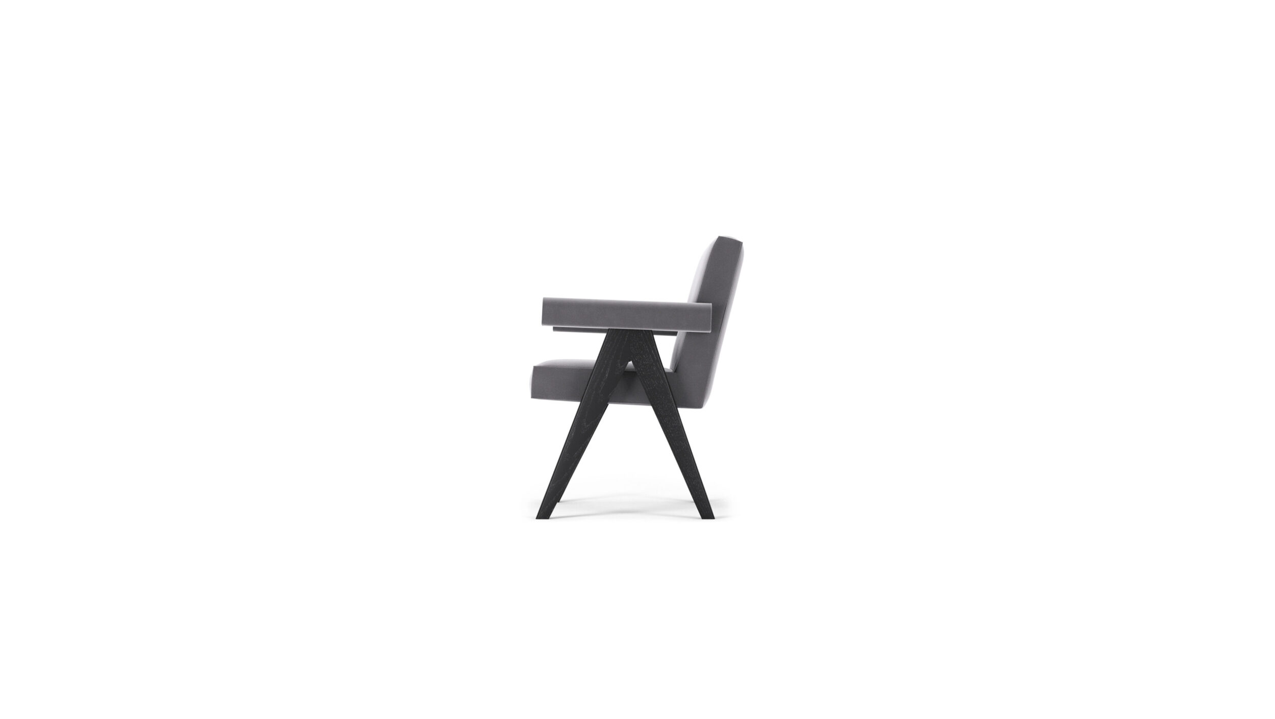 Side view of the Committee Chair Small Armchair 062 31-41-51-81 by Pierre Jeanneret, available online in Canada. Made by Archetype Forms.