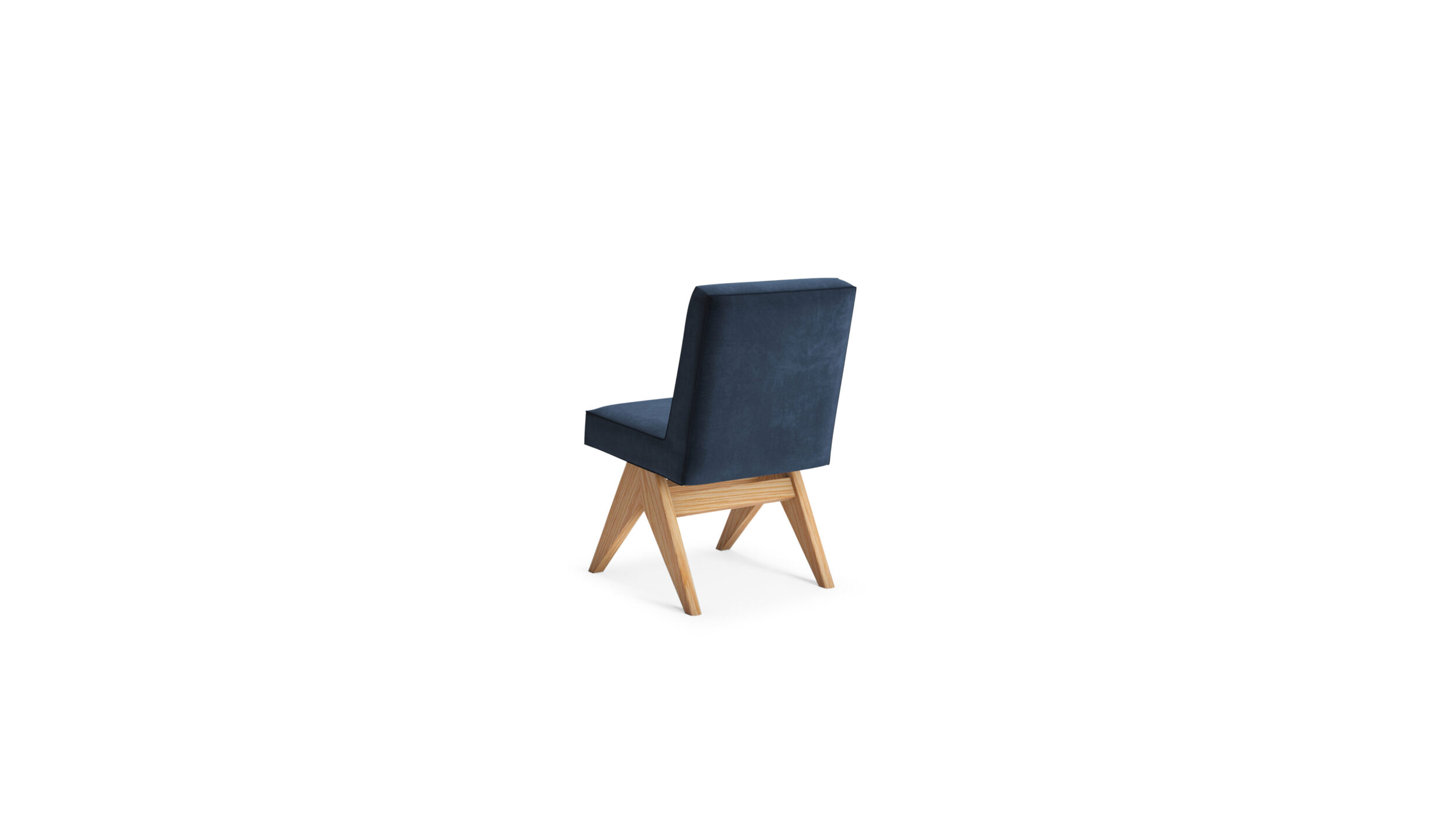 Back angle view of the Committee Chair Side Chair 062 01-11-61 by Pierre Jeanneret, available online in Canada. Made by Archetype Forms.