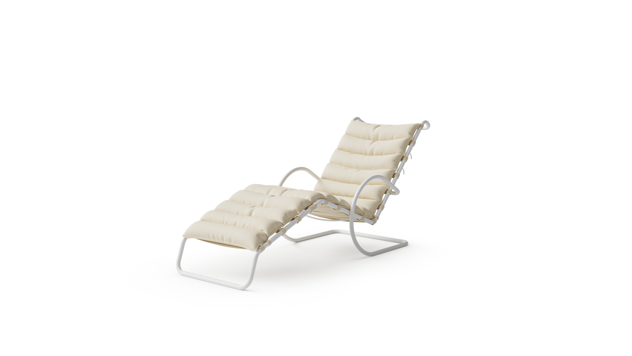 Front-Angle view of the 242LC MR Adjustable Chaise Lounge by Mies van der Rohe, designed by Mies van der Rohe, available online in Canada. Made by Archetype Forms.