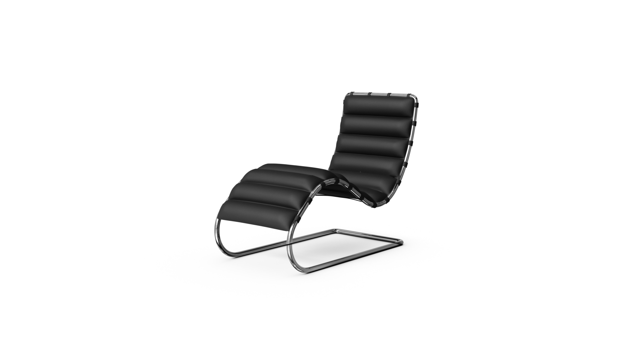 Front-Angle view of the 241LC MR Chaise Lounge by Mies van der Rohe, designed by Mies van der Rohe, available online in Canada. Made by Archetype Forms.