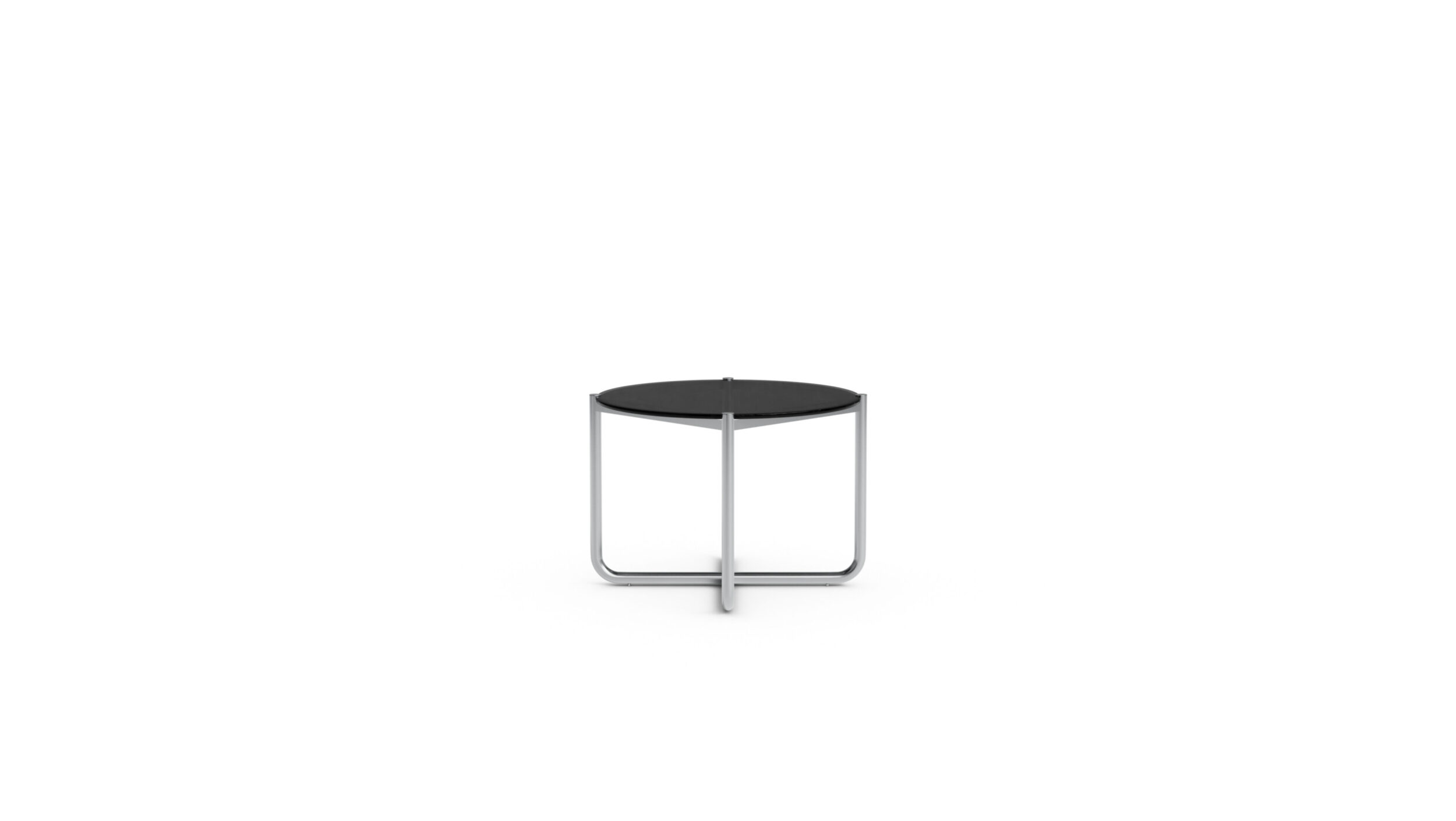 Front angle view of the MR Side Table 259TS Tinted by Mies van der Rohe, available online in Canada. Designed by Mies van der Rohe, Made by Archetype Forms.