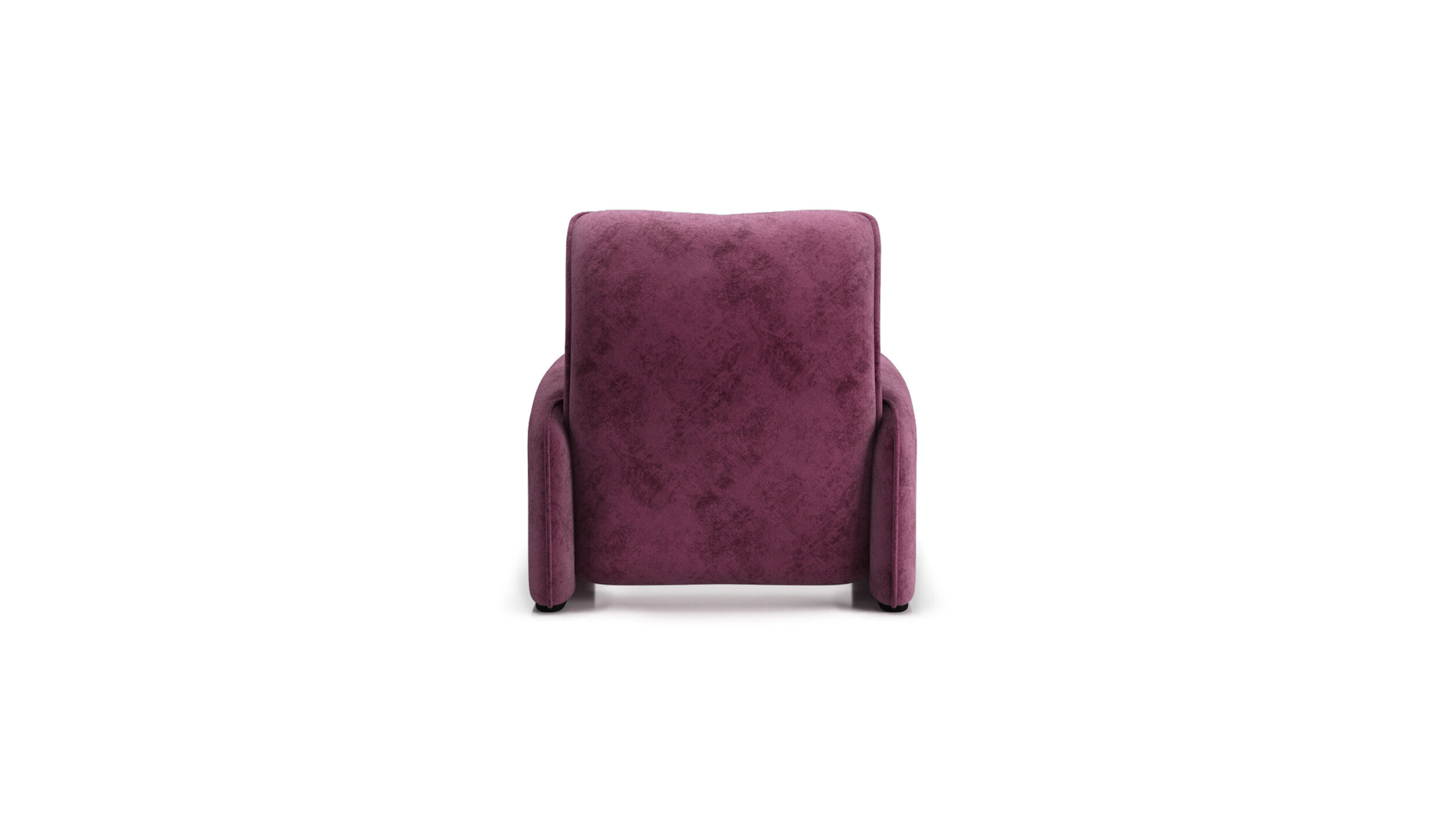 Back view of the Maralunga Poltrona Armchair 675 5 A1 in Purple Velvet by Vico Magistretti, designed by Vico Magistretti, available online in Canada. Made by Archetype Forms.