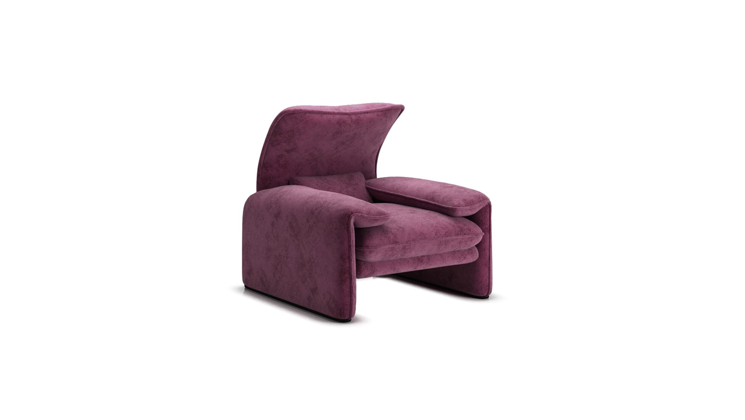 Maralunga Poltrana Armchair 675 5 A1 by Vico Magistretti, Designed by Vico Magistretti, Made by Archetype Forms, Vancouver BC, Canada, in Purple Velvet, Front Angle 2 View