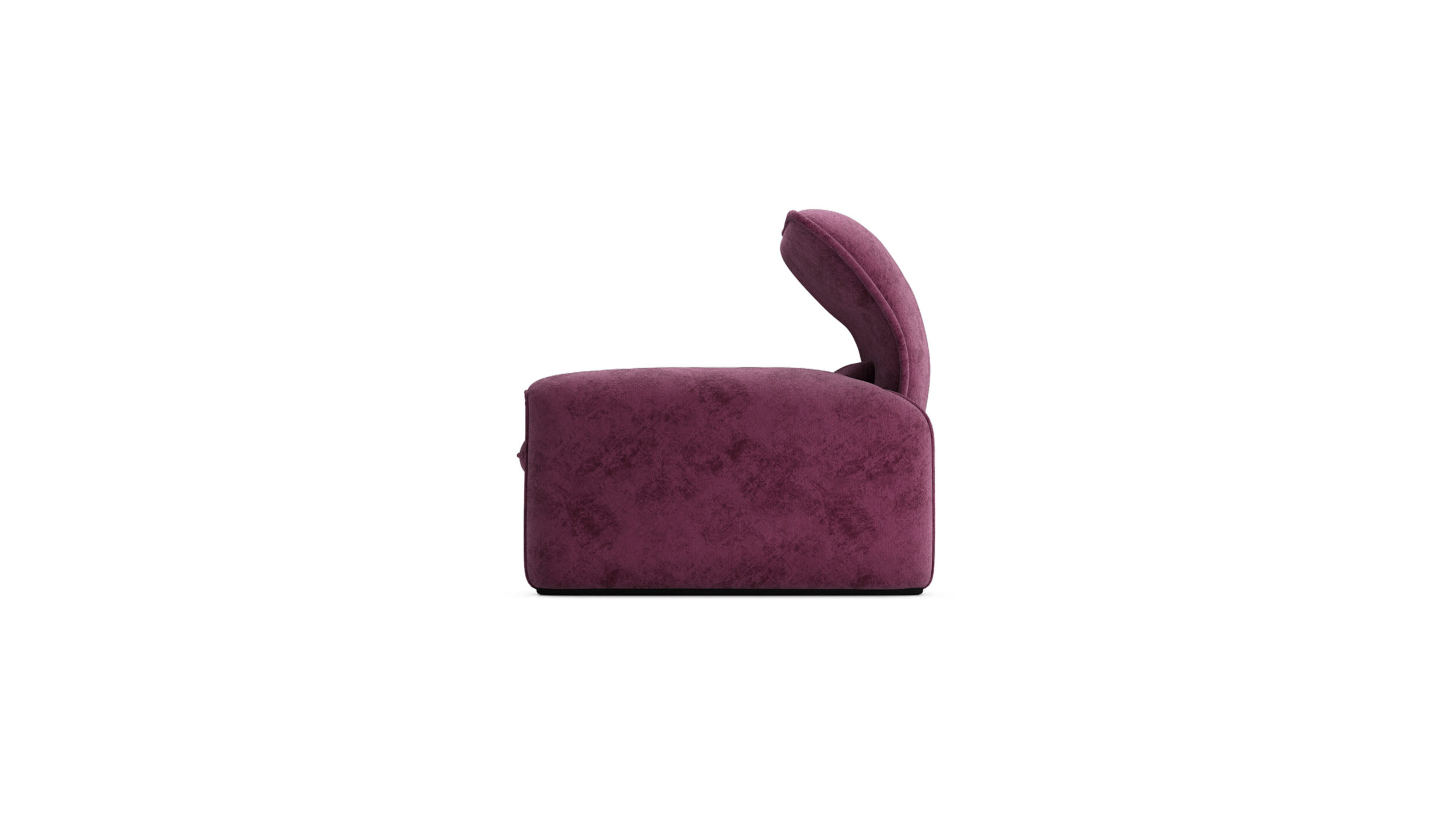 Side view of the Maralunga Poltrona Armchair 675 5 A1 in Purple Velvet by Vico Magistretti, designed by Vico Magistretti, available online in Canada. Made by Archetype Forms.