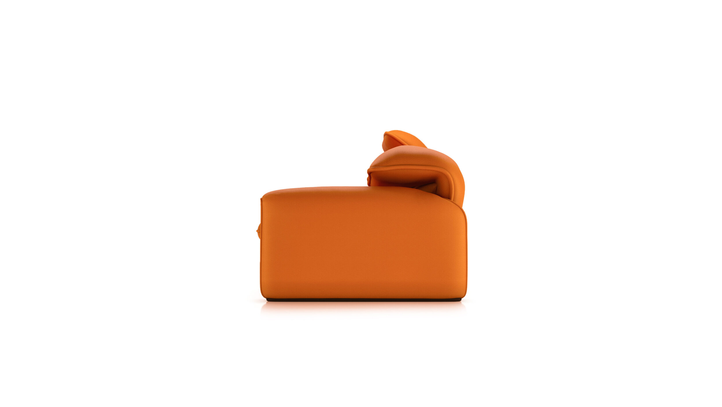 Side view of the Maralunga 3-Seat Sofa Large 675 03 A7 in Orange Leather by Vico Magistretti, designed by Vico Magistretti, available online in Canada. Made by Archetype Forms.