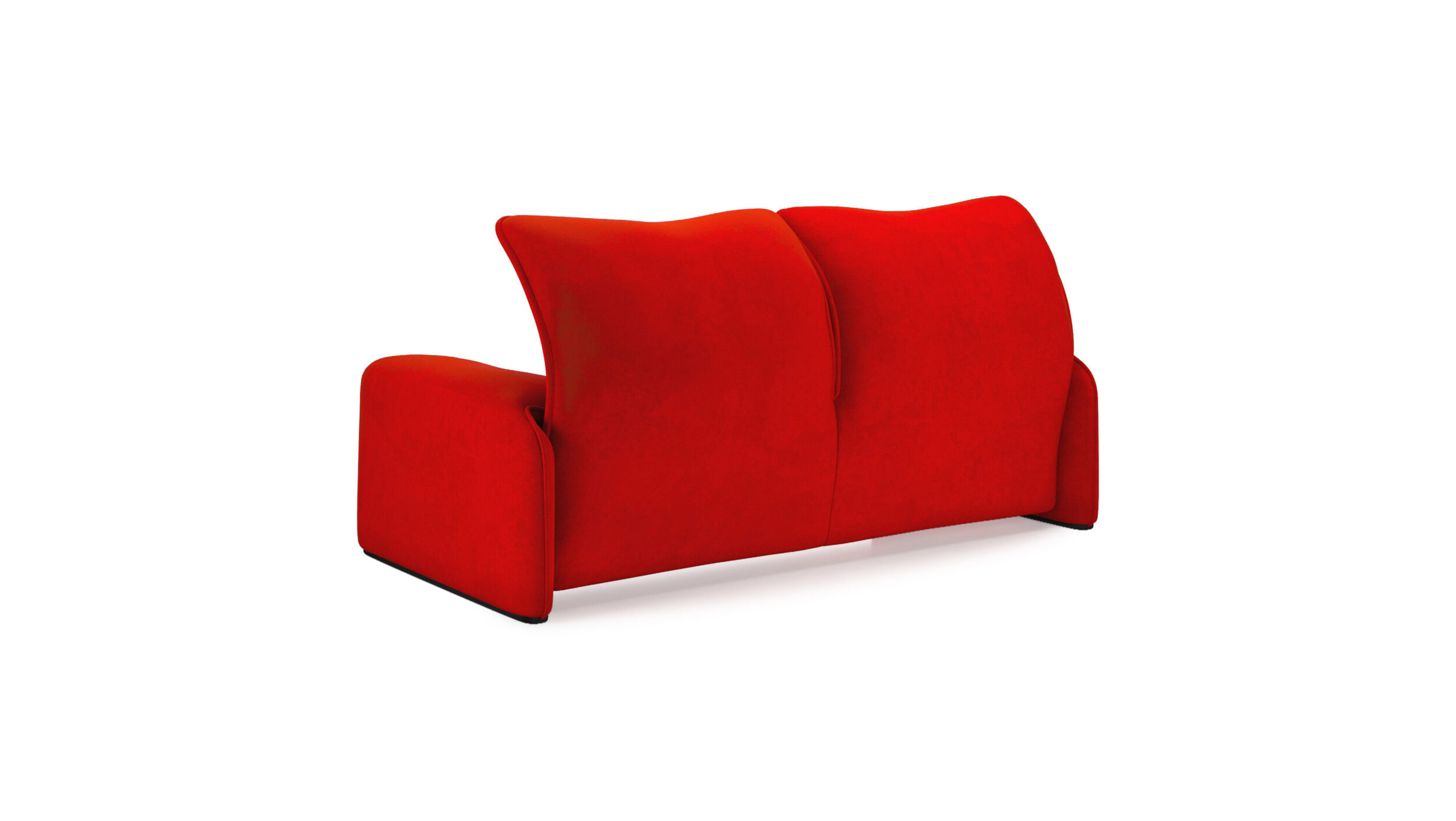 Maralunga Poltrana 2-Seat Sofa Loveseat Large 675 06 A6 by Vico Magistretti, Designed by Vico Magistretti, Made by Archetype Forms, Vancouver BC, Canada, in Red Suede, Back-Angle View