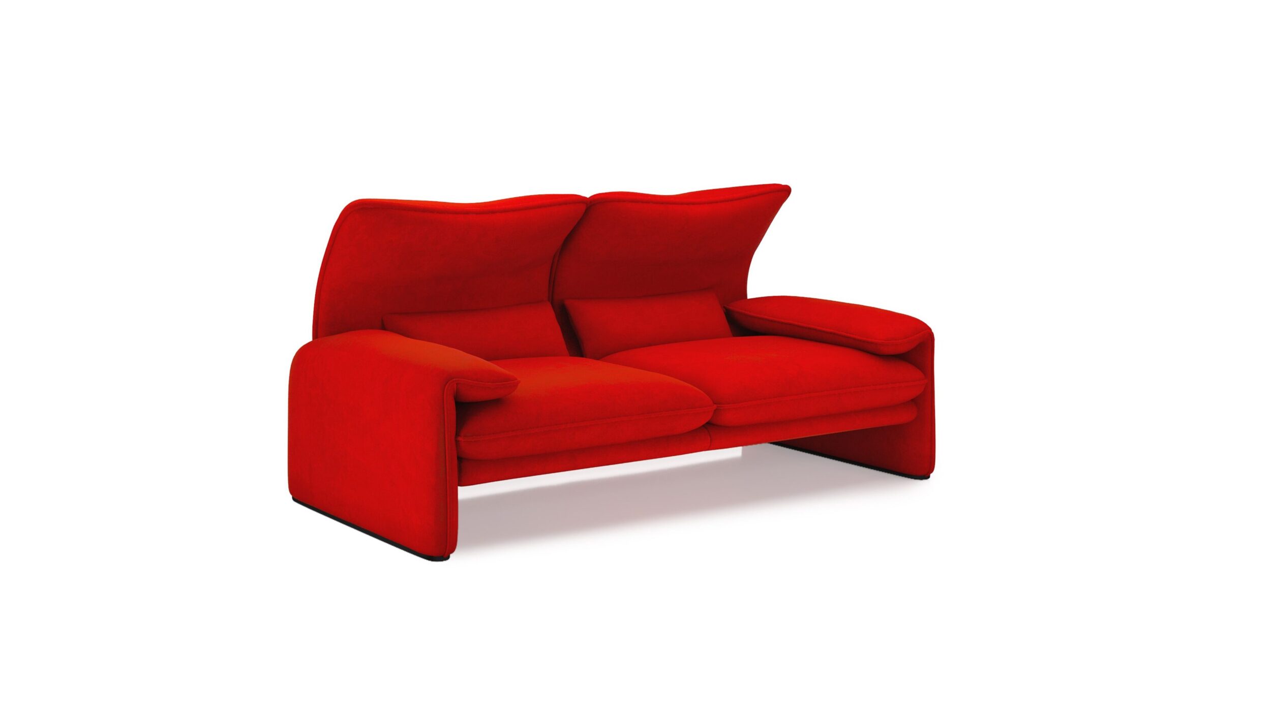 Maralunga Poltrana 2-Seat Sofa Loveseat Large 675 06 A6 by Vico Magistretti, Designed by Vico Magistretti, Made by Archetype Forms, Vancouver BC, Canada, in Red Suede, Front Angle 2 View