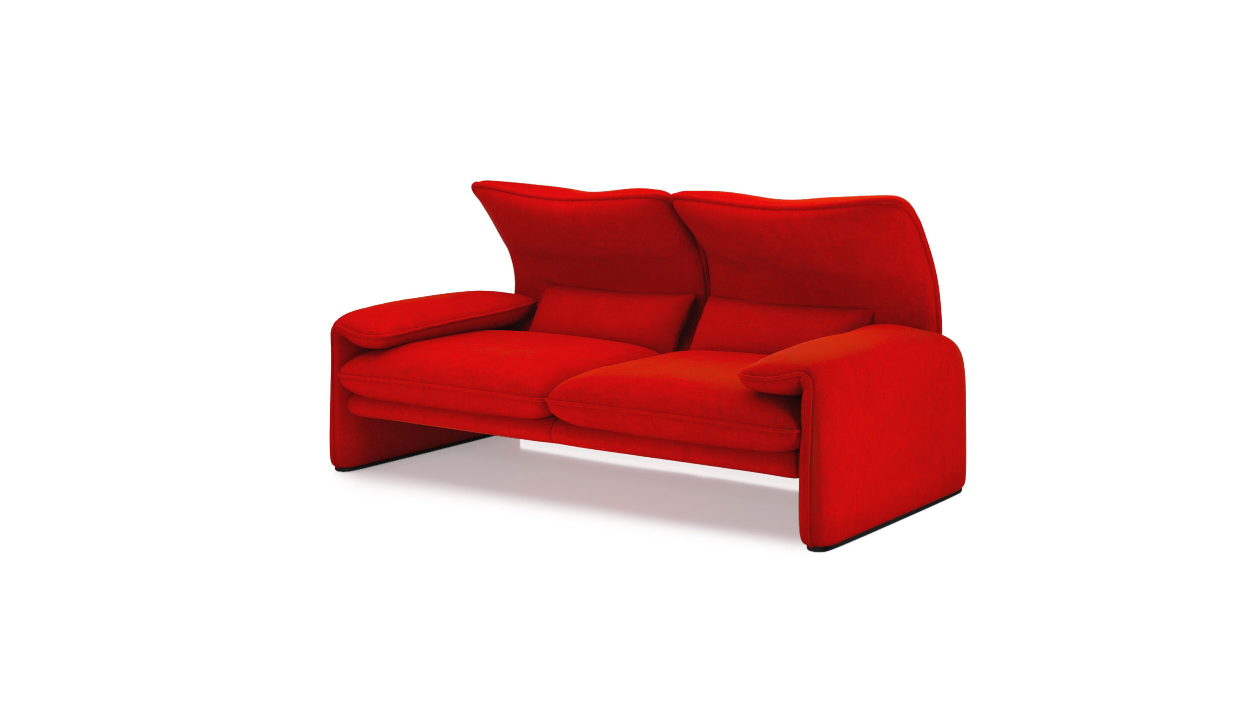 Front angle view of the Maralunga 2-Seat Sofa Loveseat Large 675 06 A6 in Red Suede by Vico Magistretti, designed by Vico Magistretti, available online in Canada. Made by Archetype Forms.