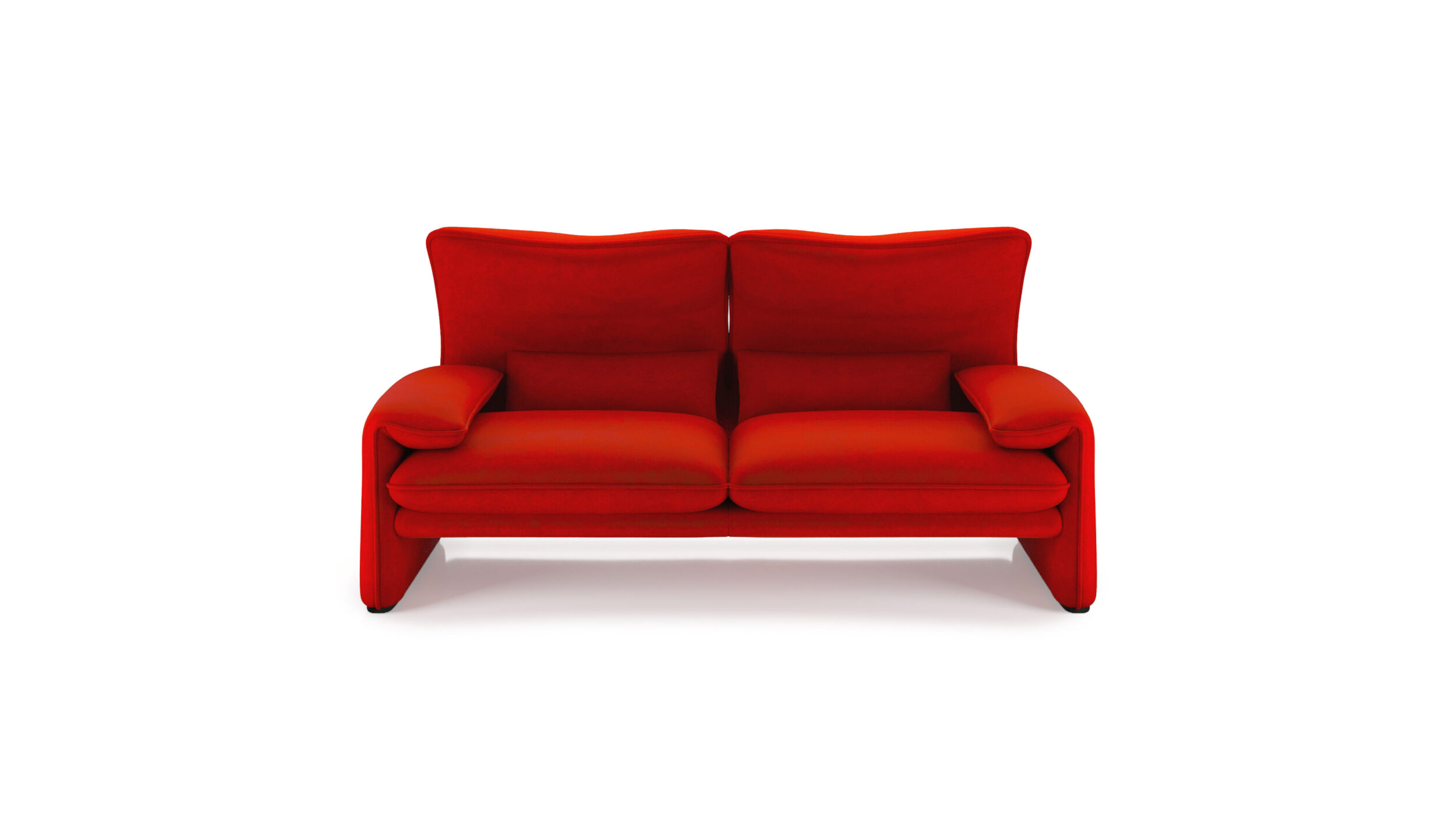 Front view of the Maralunga 2-Seat Sofa Loveseat Large 675 06 A6 in Red Suede by Vico Magistretti, designed by Vico Magistretti, available online in Canada. Made by Archetype Forms.