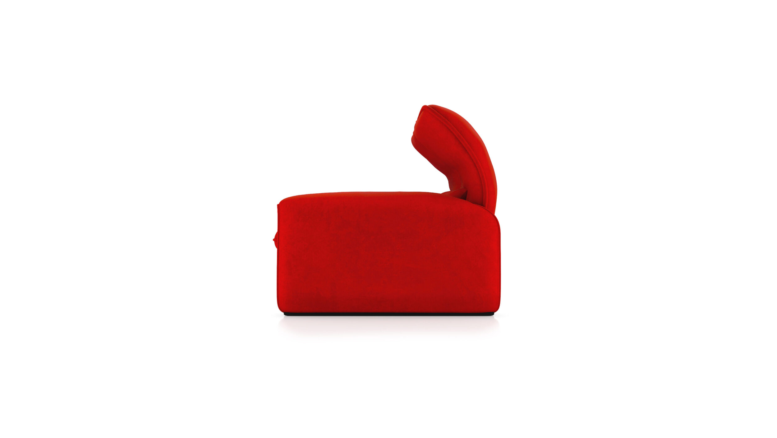 Side view of the Maralunga 2-Seat Sofa Loveseat Large 675 06 A6 in Red Suede by Vico Magistretti, designed by Vico Magistretti, available online in Canada. Made by Archetype Forms.