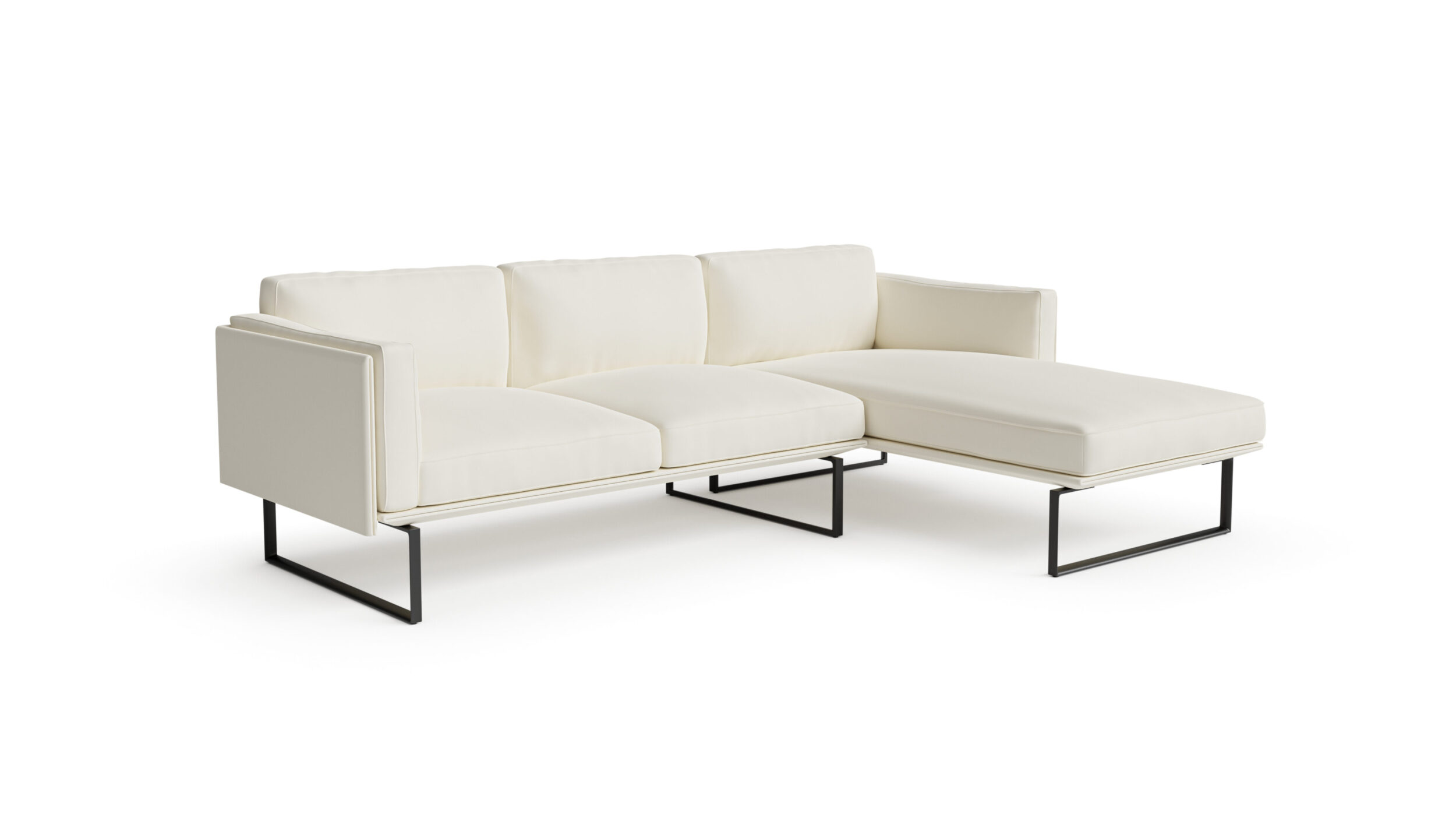 Front angle view of the 202-09 Otto Sofa Three Seater With Chaise by Pierro Lissoni, available online in Canada. Designed by Pierro Lissoni, Made by Archetype Forms.