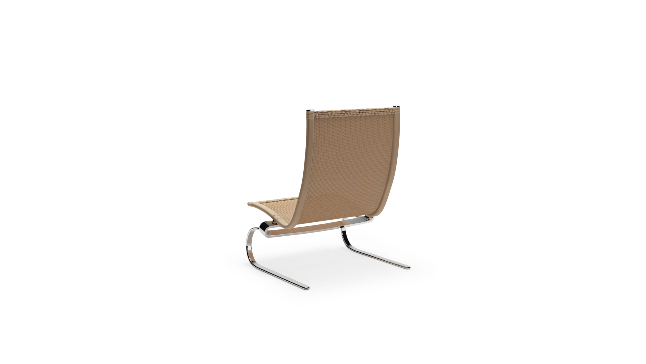 Back-Angle view of the PK20 Lounge Chair Rattan Wicker by Poul Kjærholm, designed by Poul Kjærholm, available online in Canada. Made by Archetype Forms.