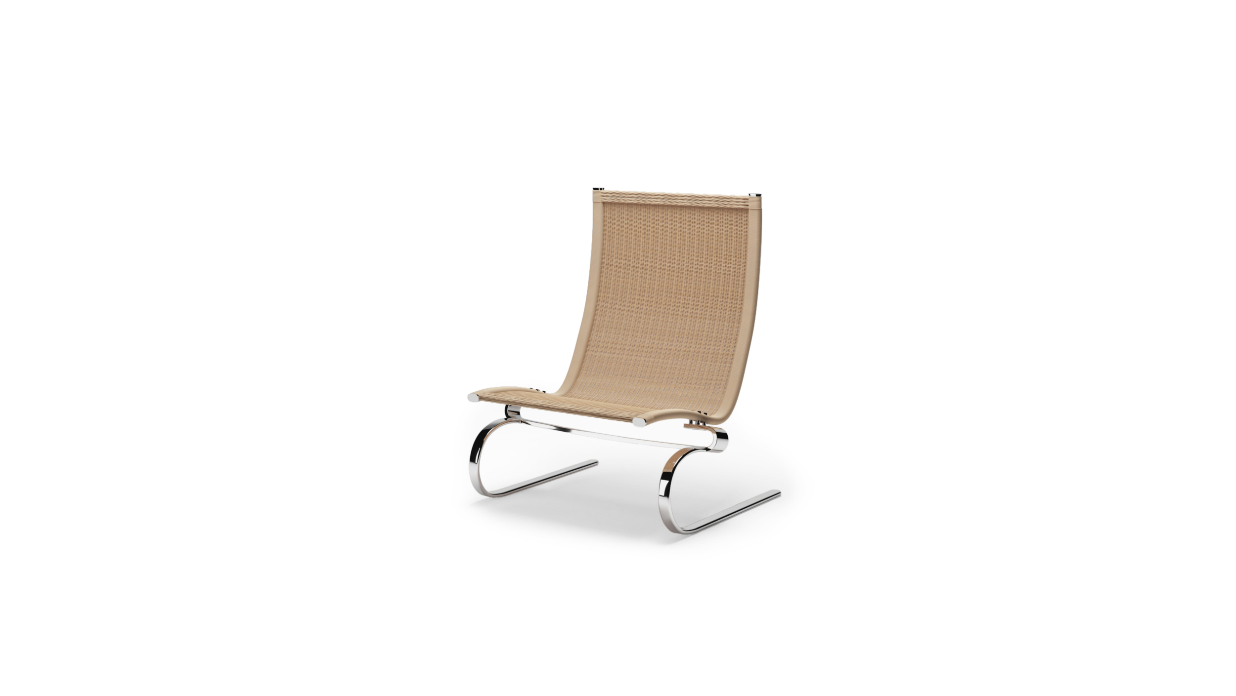 Front angle 2 view of the Poul Kjærholm Model 20 Chair Lounge Chair Rattan Wicker, available online in Canada. Designed by Poul Kjærholm, Made by Archetype Forms.