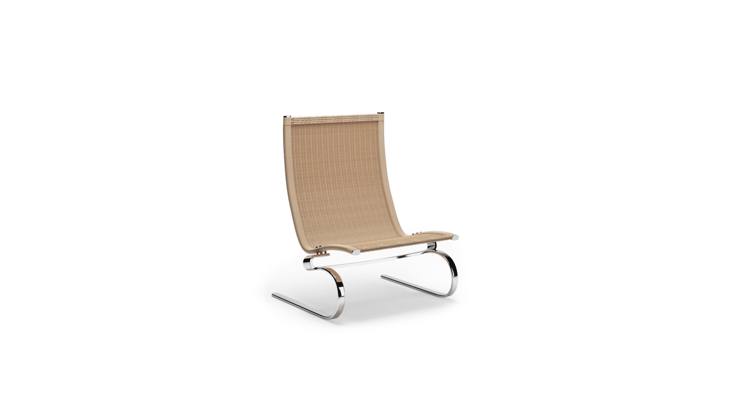 Front-Angle view of the PK20 Lounge Chair Rattan Wicker by Poul Kjærholm, designed by Poul Kjærholm, available online in Canada. Made by Archetype Forms.