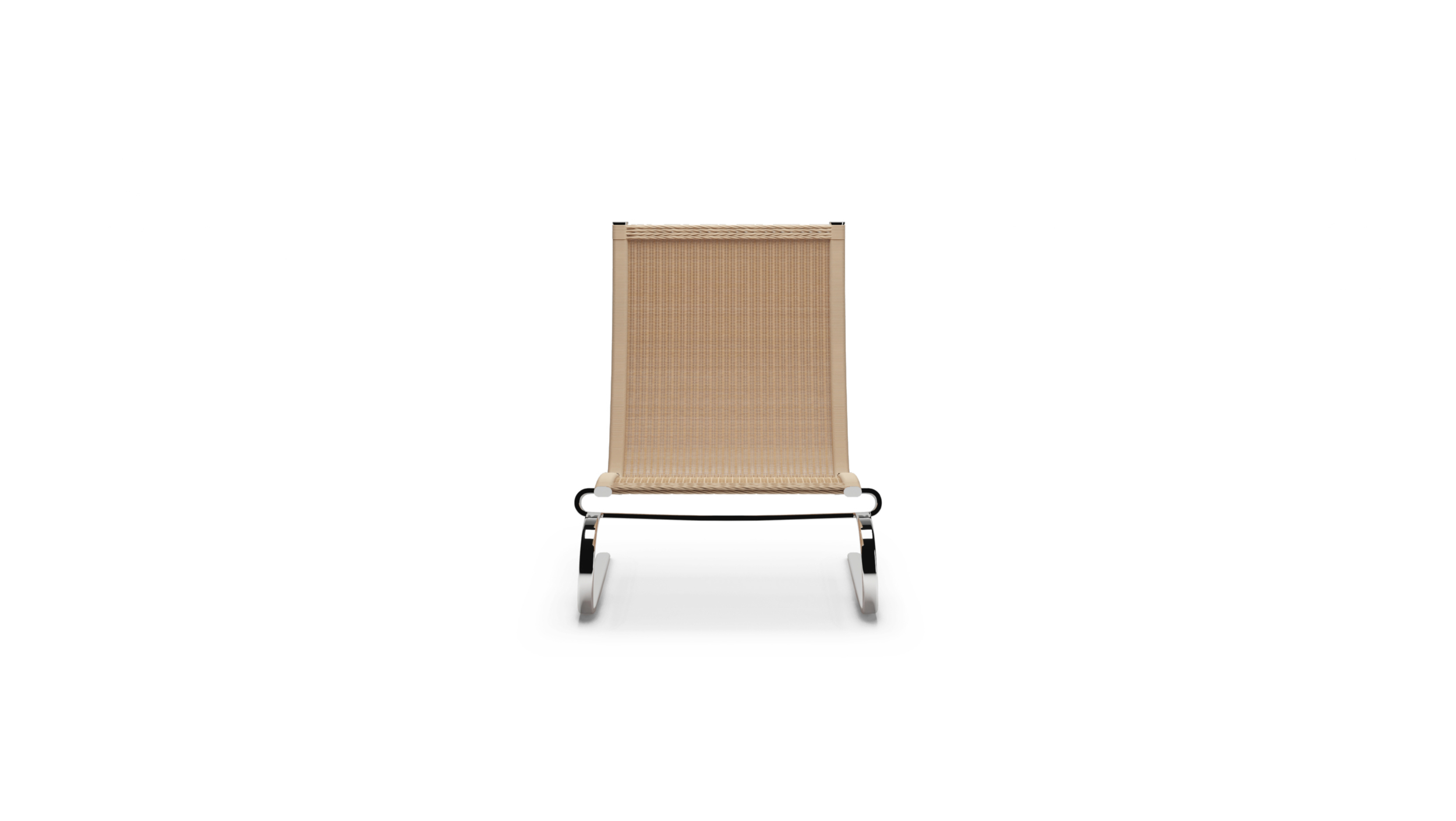 Front view of the PK20 Lounge Chair Rattan Wicker by Poul Kjærholm, designed by Poul Kjærholm, available online in Canada. Made by Archetype Forms.