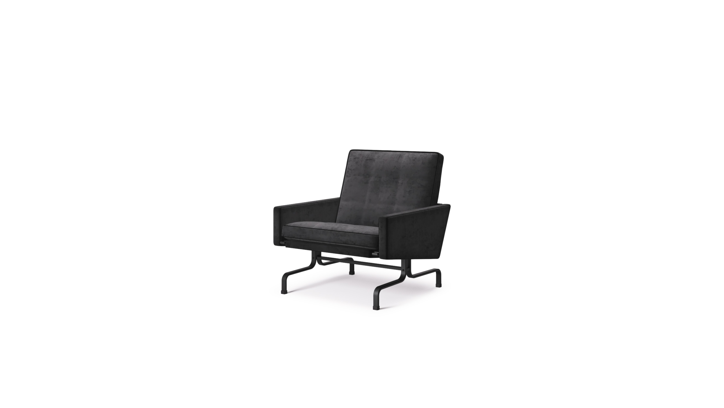 Reproduction of the Poul Kjærholm Model 31 1-Seat Easy Chair by Poul Kjærholm Shown in Dark Grey Iron Suede