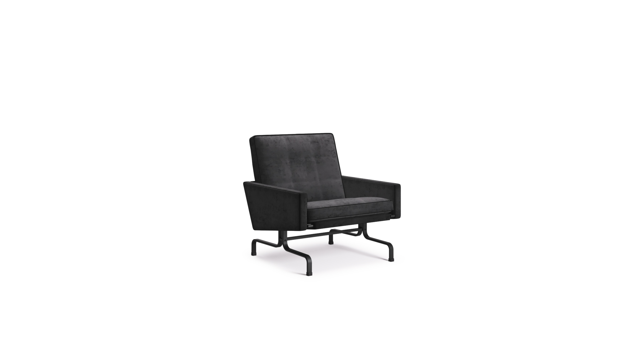 Reproduction of the Poul Kjærholm Model 31 1-Seat Easy Chair by Poul Kjærholm Shown in Dark Grey Iron Suede