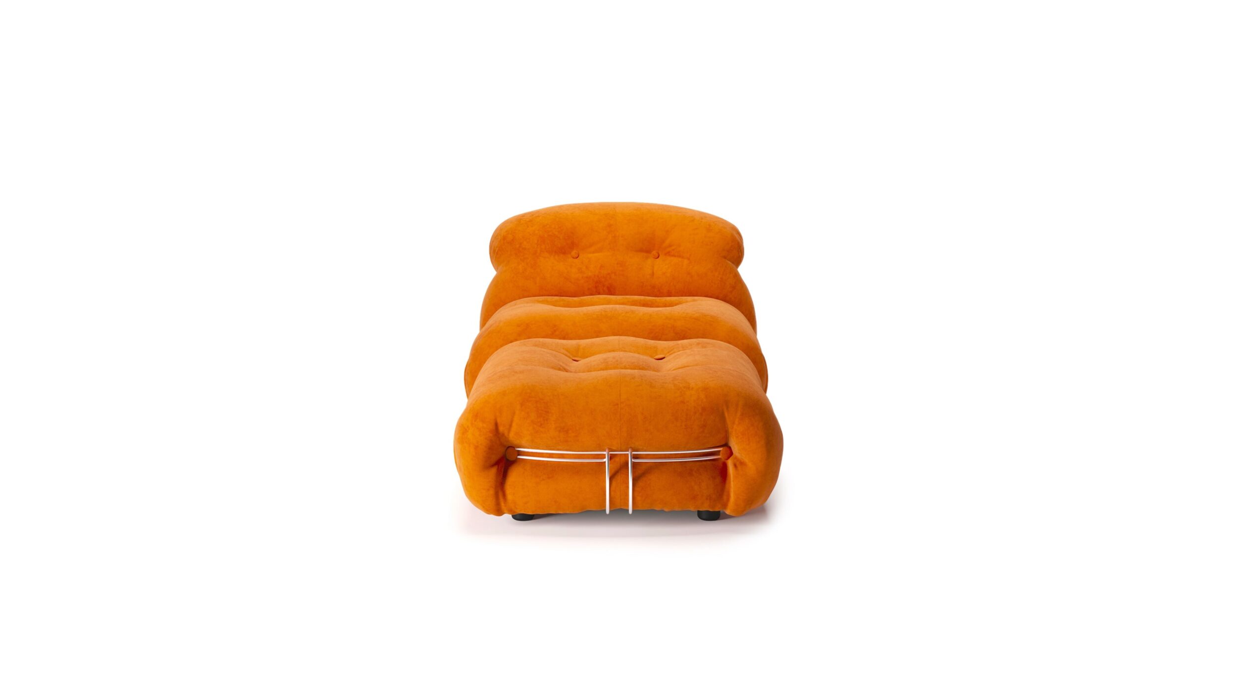 Front view of the Soriana Single Sofa Armchair Chaise and Ottoman Pouf by Afra and Tobia Scarpa, designed by Afra and Tobia Scarpa, available online in Canada. Made by Archetype Forms.