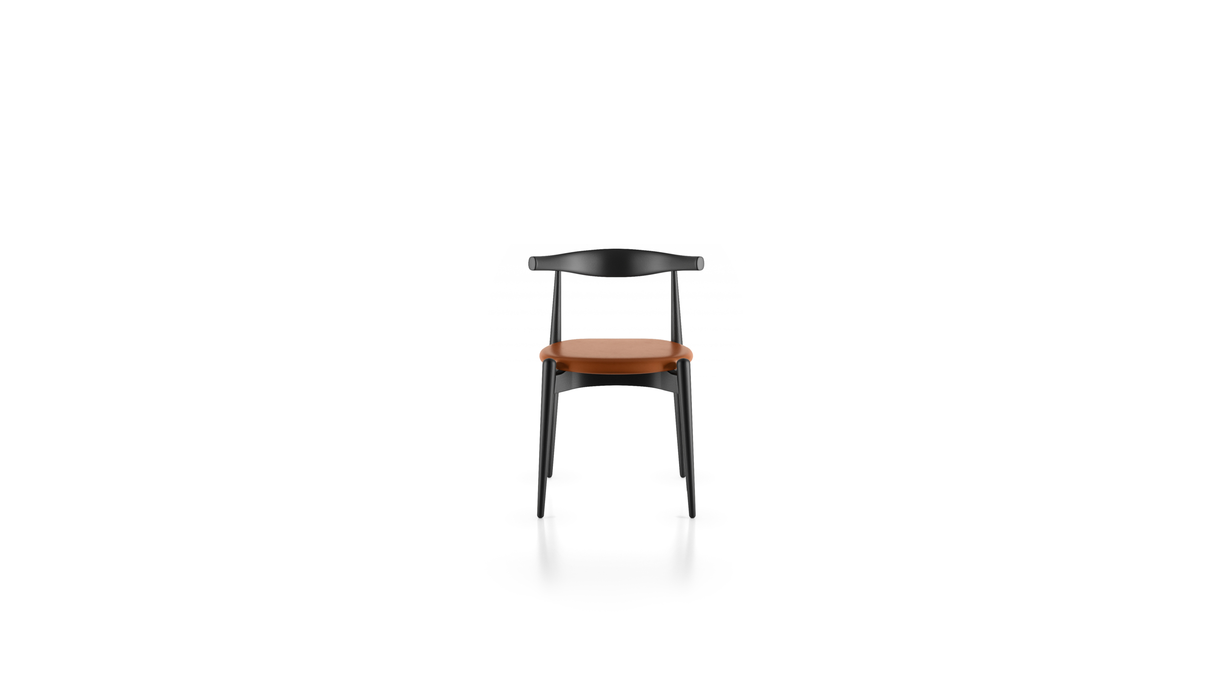 CH20 Elbow Chair Leather Seat Front View by Hans Wegner, designed by Hans Wegner, made by Archetype Forms