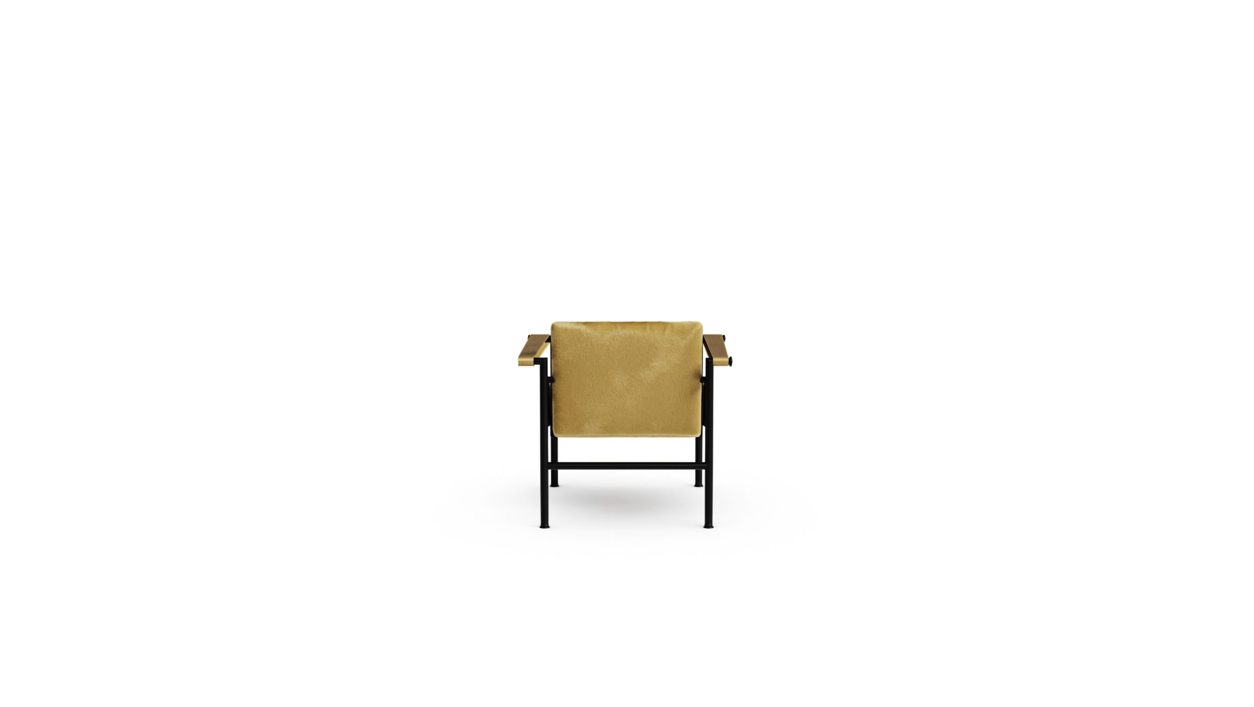 LC1 Villa Church Lounge Chair Wide Padded Haired Hide Back View by Le Corbusier, designed by Le Corbusier, made by Archetype Forms