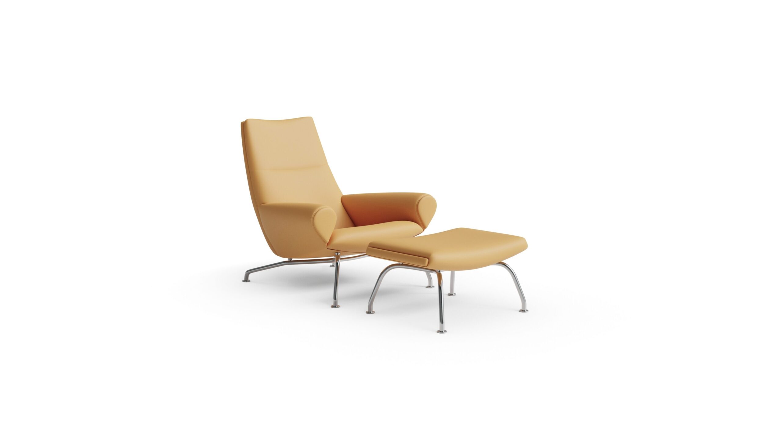 1010 Queen Chair & 1002 Ox & Queen Ottoman Reproduction by Archetype Forms - Hans Wegner - Front-Angle 2 View, Leather