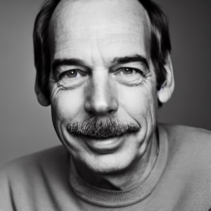 Black and white portrait of Poul Kjærholm, designer of iconic furniture like the PK22 chair, PK61 table, and PK80 daybed, available here in Canada.