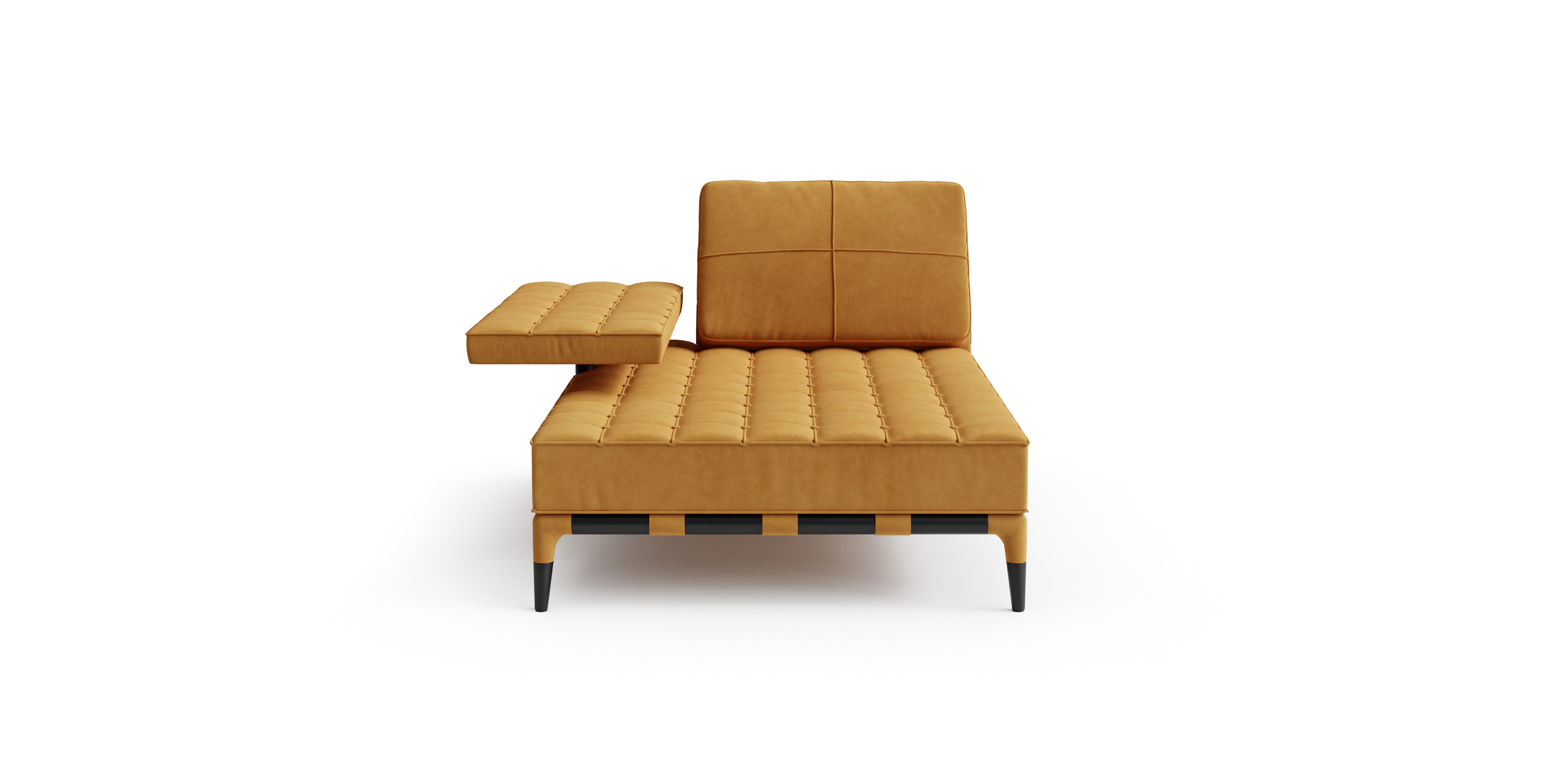 Philippe Starck Prive Daybed with Left-Hand Table-Armrest Attached in Camel Suede - Available at Archetype Forms in West Vancouver, BC