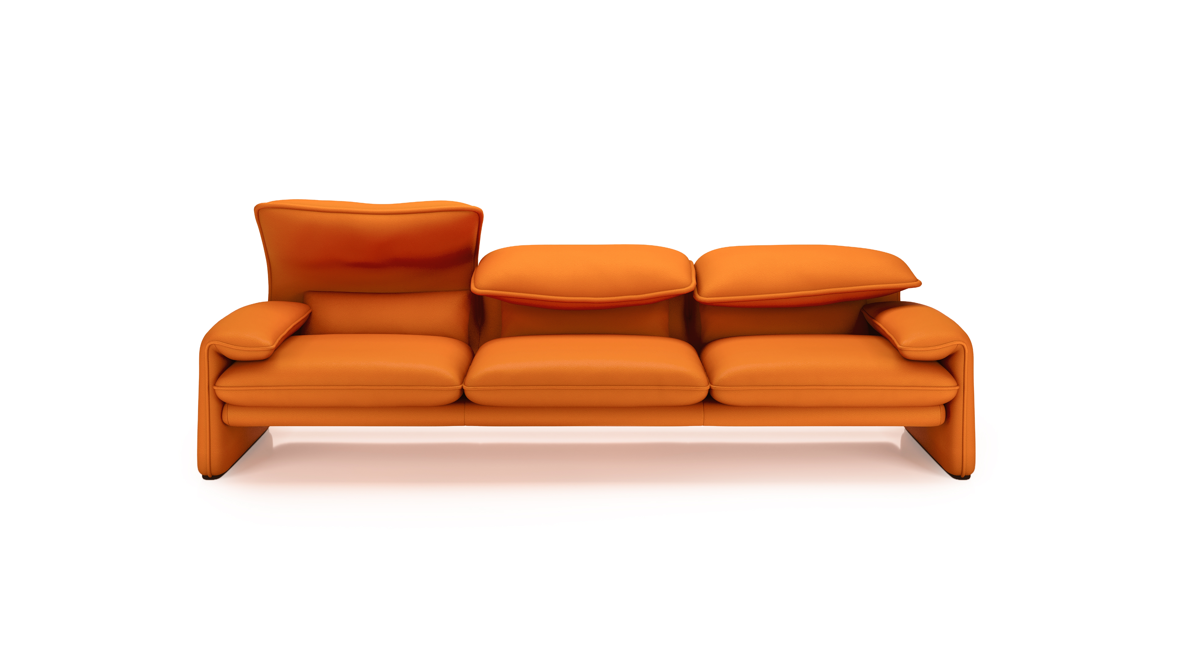 Vico Magistretti Maralunga 3-Seat Sofa with Adjustable Headrests in Pumpkin Spice Leather - Available at Archetype Forms in Richmond, BC