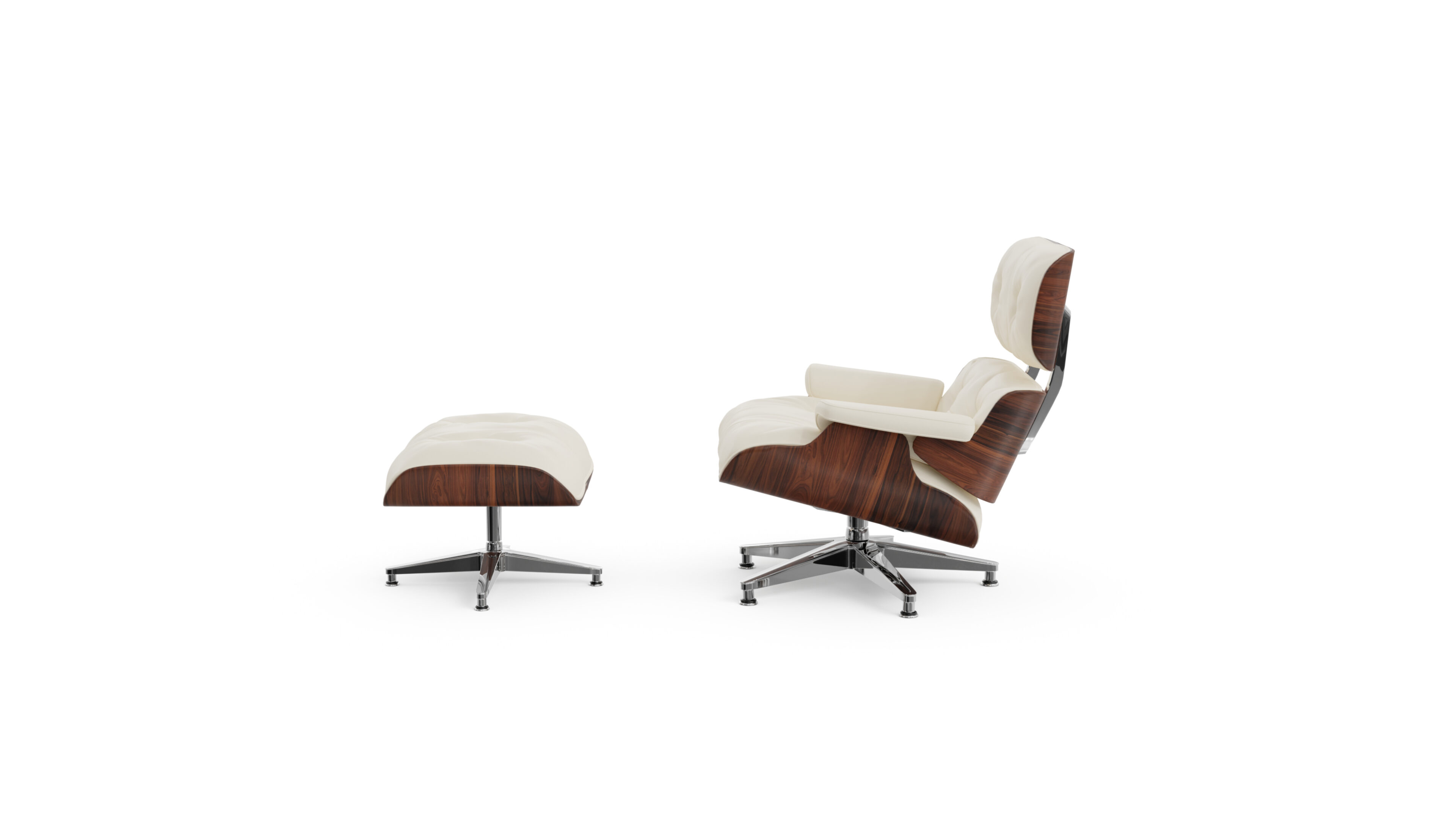 Eames Lounge Chair 670, Eames Ottoman 671, Herman Miller Base, Molded Plywood Reproduction by Archetype Forms - Charles & Ray Eames - Side-View