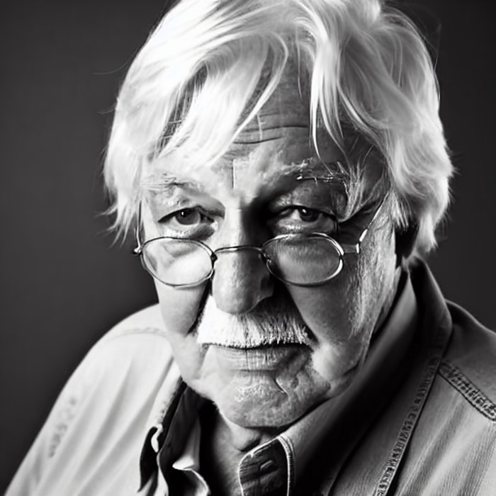 Black and white portrait of Horst Brüning, designer of iconic furniture like the 6910 series sofa, the Sedia chair, and the 6911 coffee table, available here in Canada.