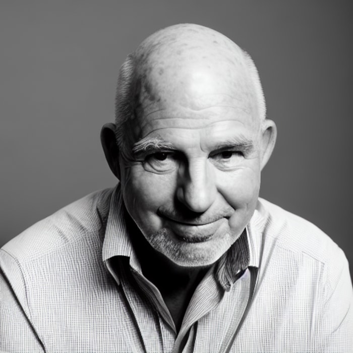 Black and white portrait of Jørgen Kastholm, designer of iconic furniture like the FK87 Grasshopper chair, the Scimitar chair, and the Tulip chair, available here in Canada.