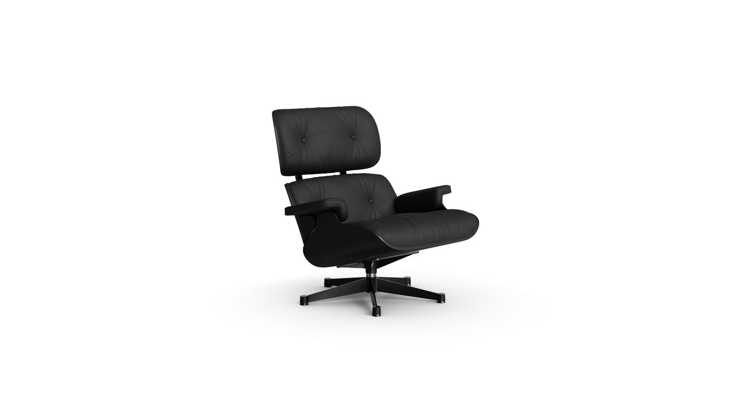 Charles & Ray Eames Lounge Chair in Black Leather on lack Molded Plywood - Front Angle