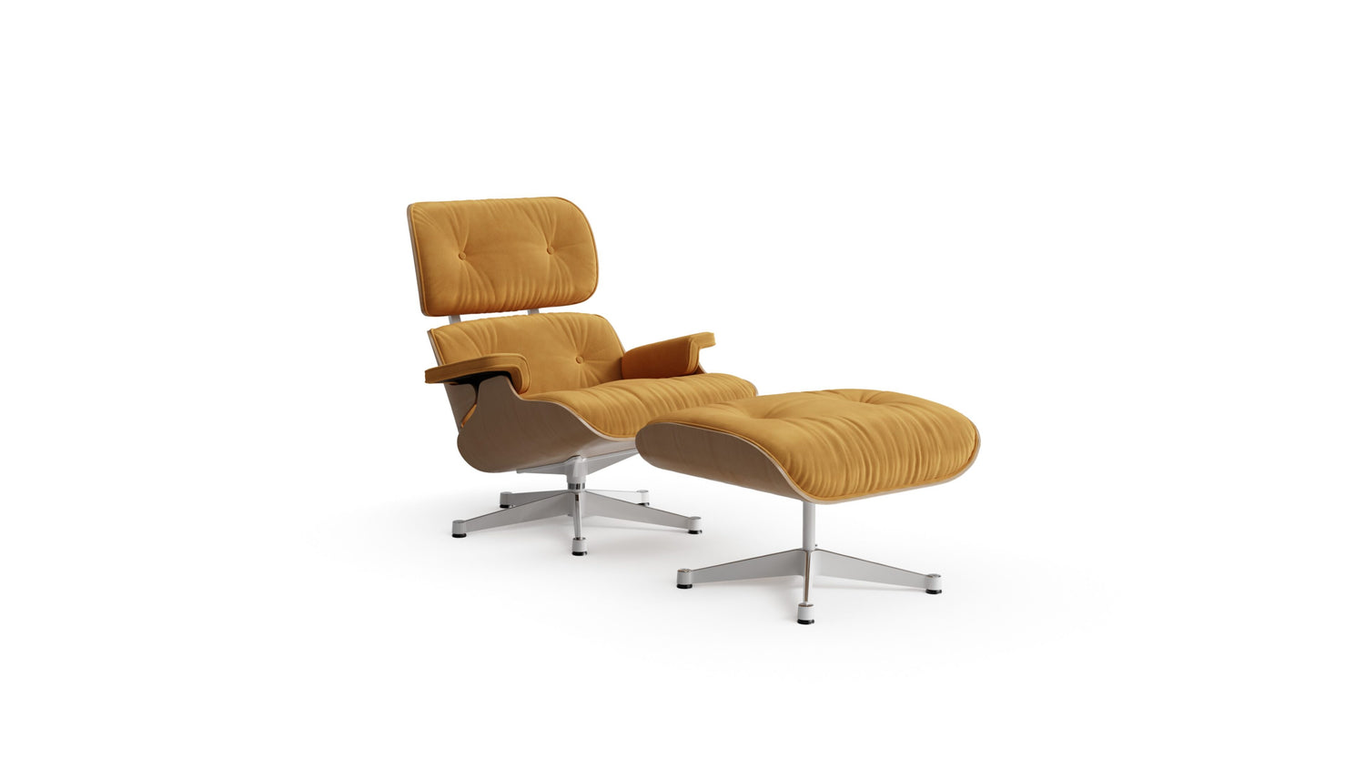Eames Lounge Chair and Ottoman in the USA and Canada Camel Nubuck White Ash Wood Vitra-Style Base - Front Angle